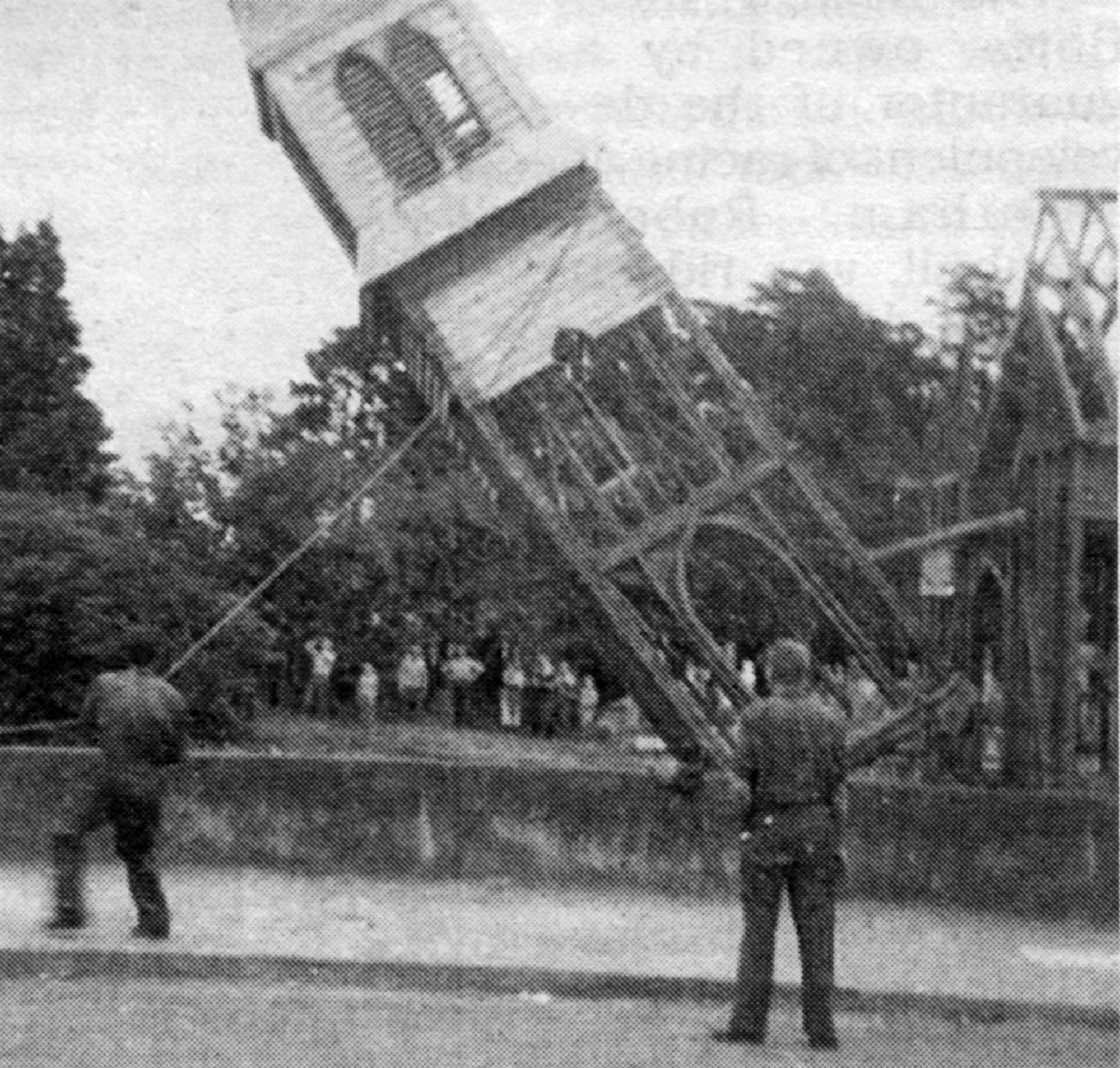 St Joseph's Catholic Church of 1864; steeple of the old church being pulled down.