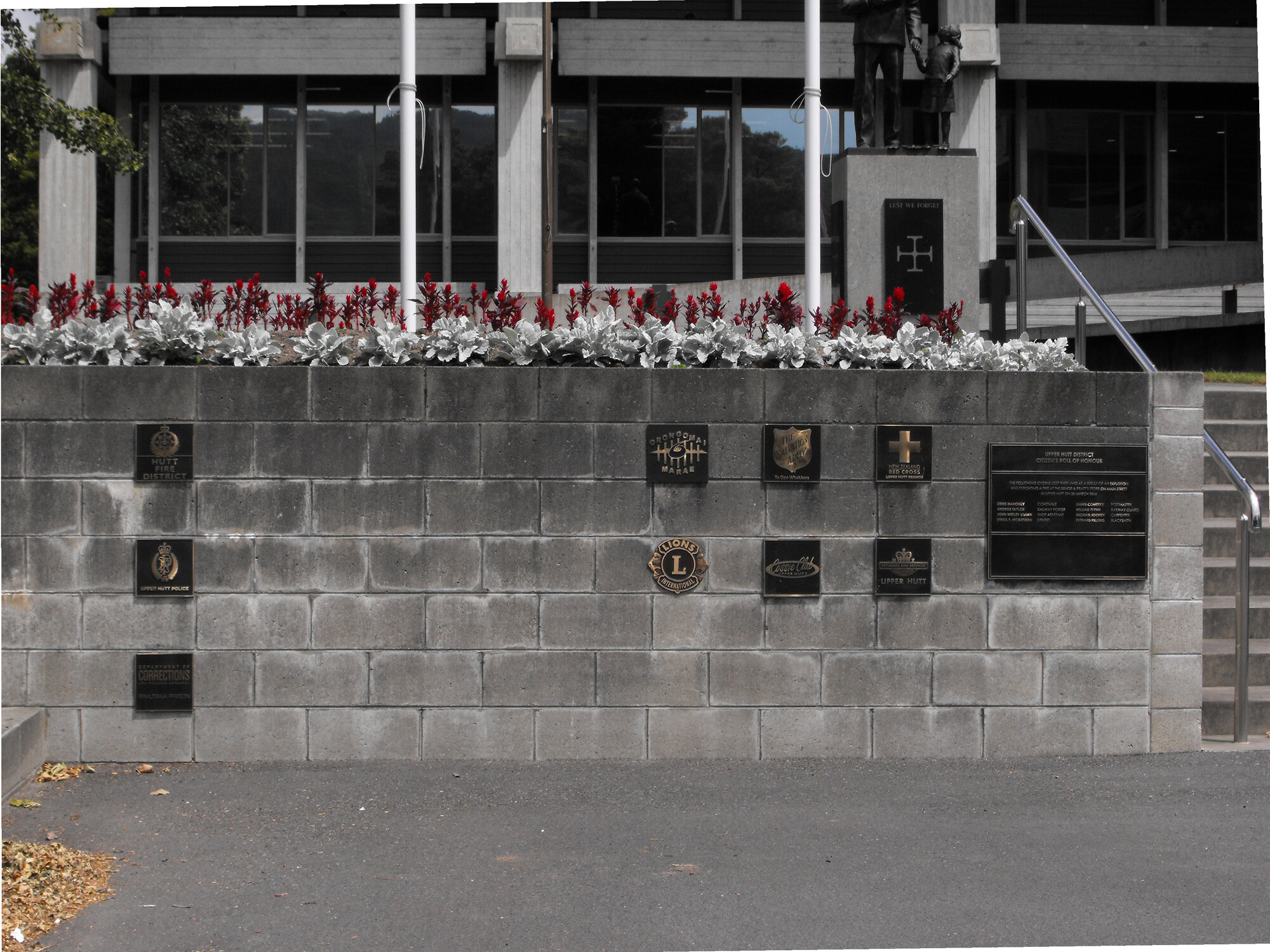 Memorial plaques, Civic Centre; civilian wall overview.