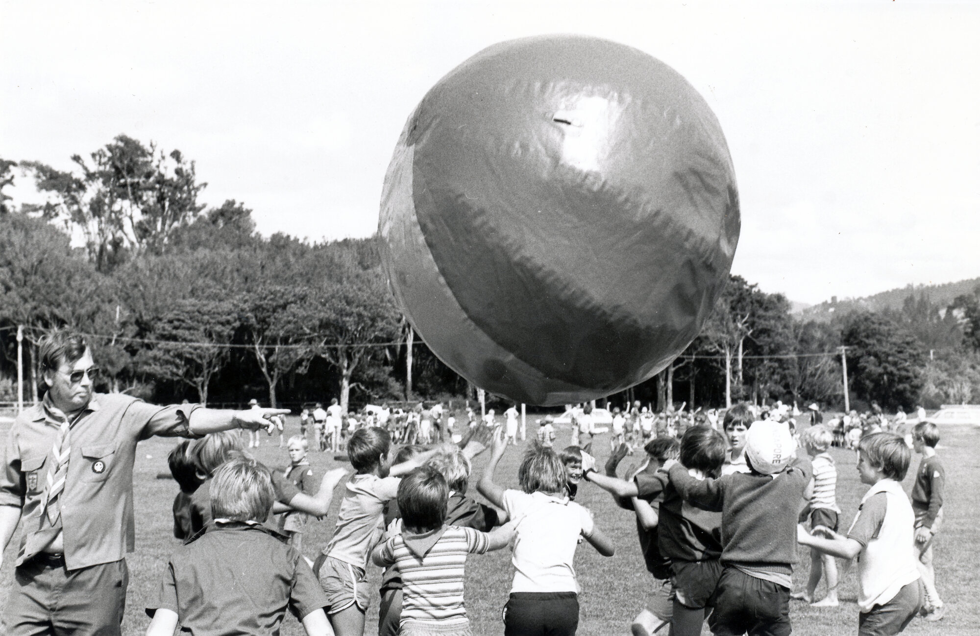 Scouts; giant ball at Wellington area Cub Day, Trentham Memorial Park.