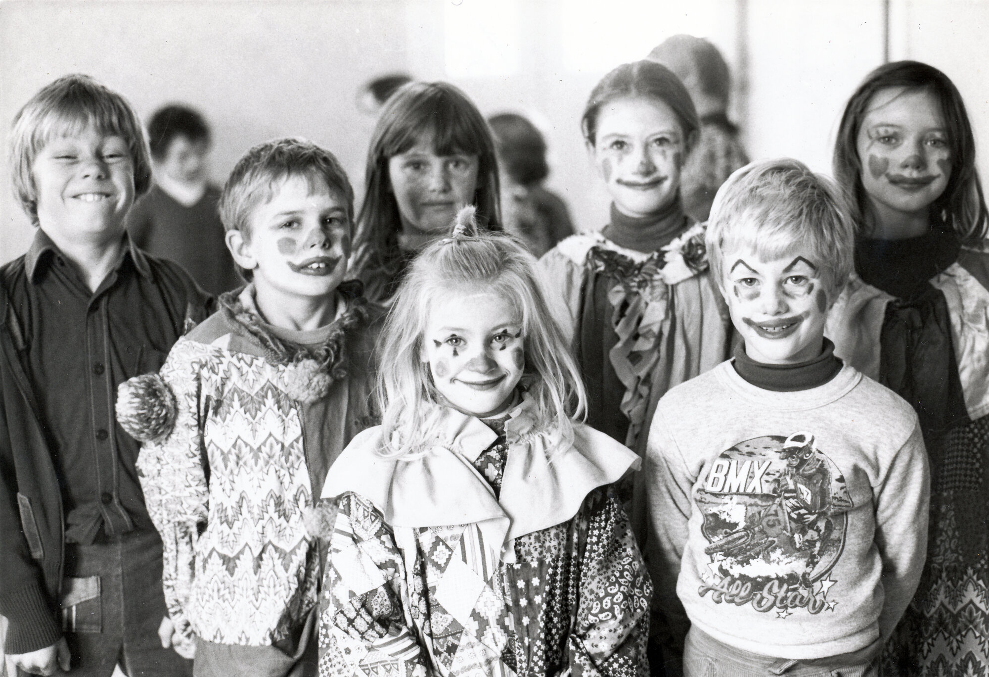 Clowns from a workshop conducted by Mrs Margaret Hayfield as part of a schools holiday programme.