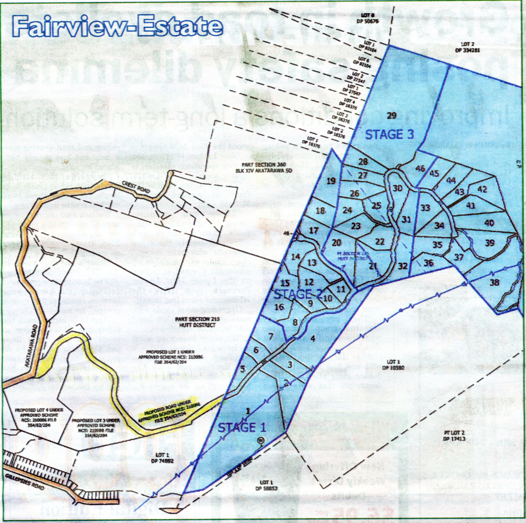 Housing development plan, 2014; Fairview Estate, east of Akatarawa Road.