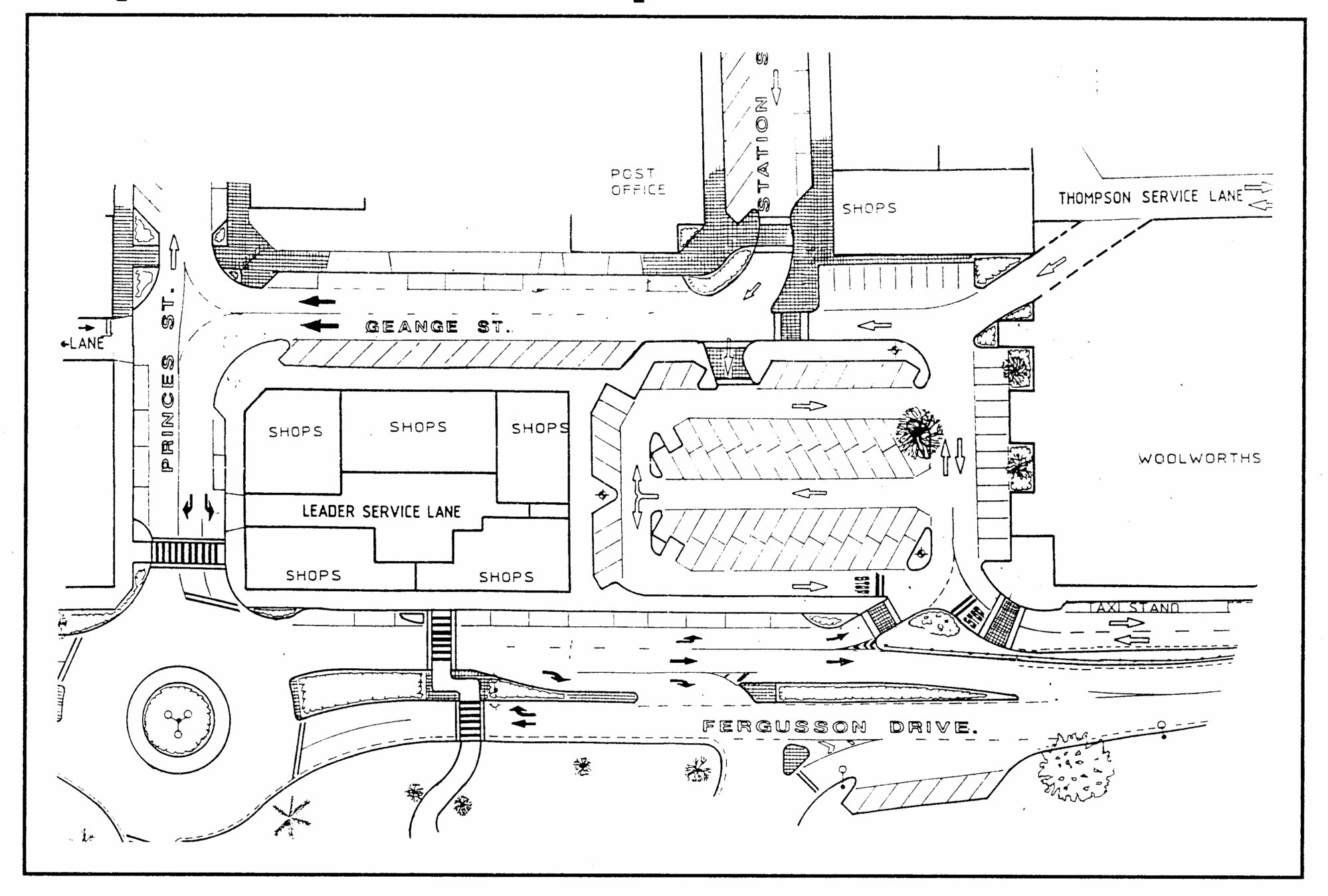 Traffic management 1992; Geange Street and Fergusson Drive; extension of Woolworths car park.