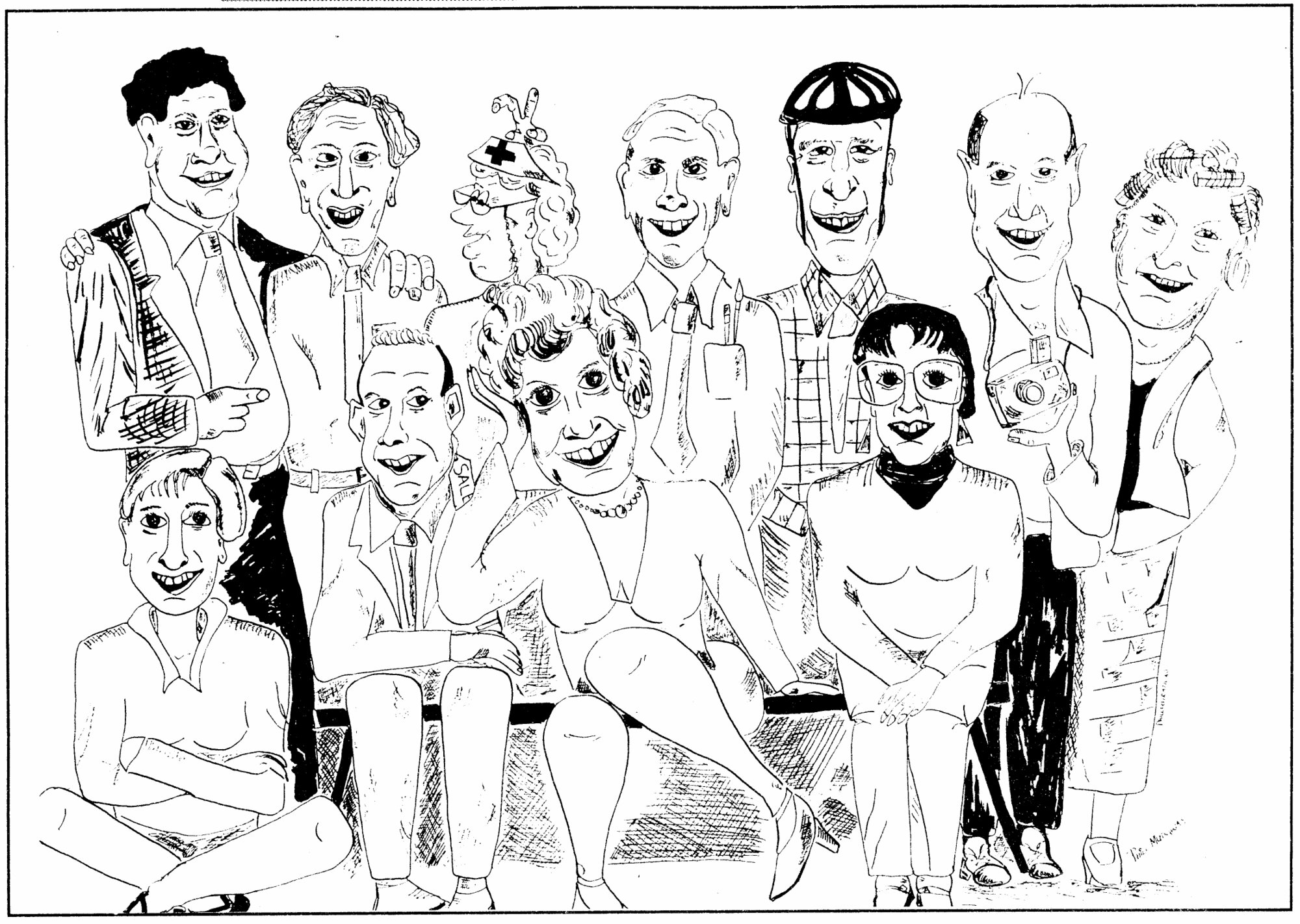 Upper Hutt City Council members 1992-1995; cartoon by Phill Mudgway