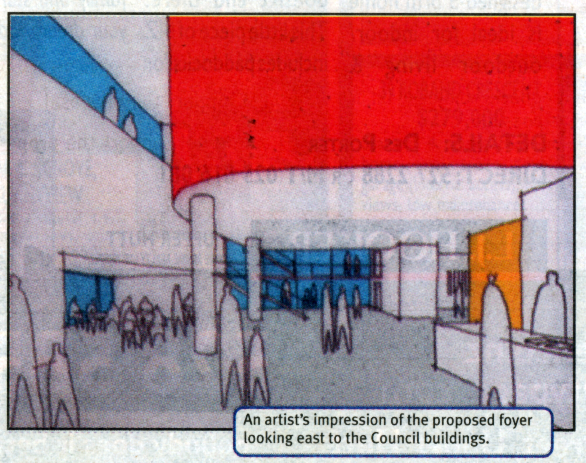 Civic Centre; addition of arts centre; foyer, looking east.