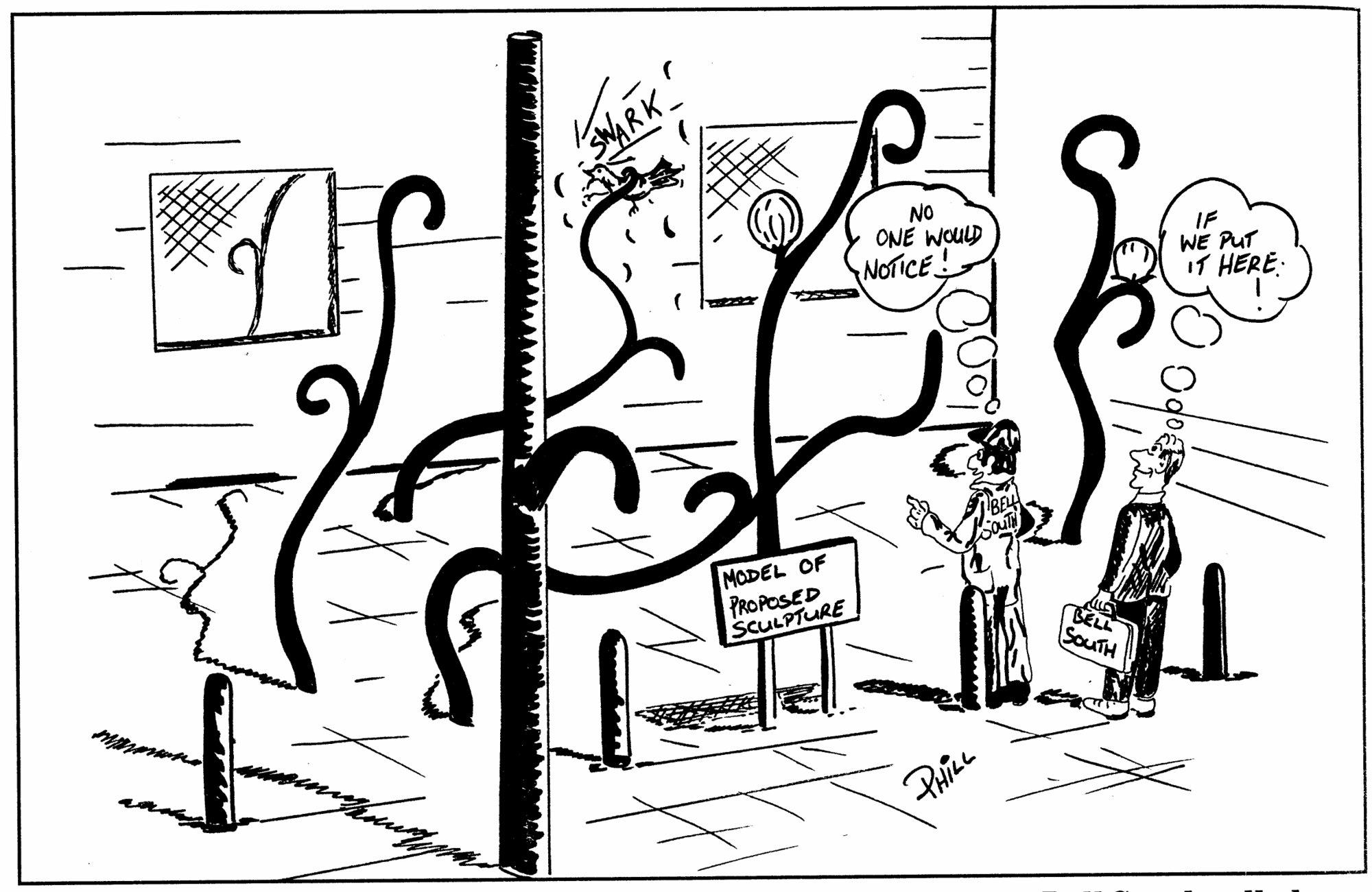 Russell Street; proposed artwork; Phill Mudgway cartoon; cellphone tower site?