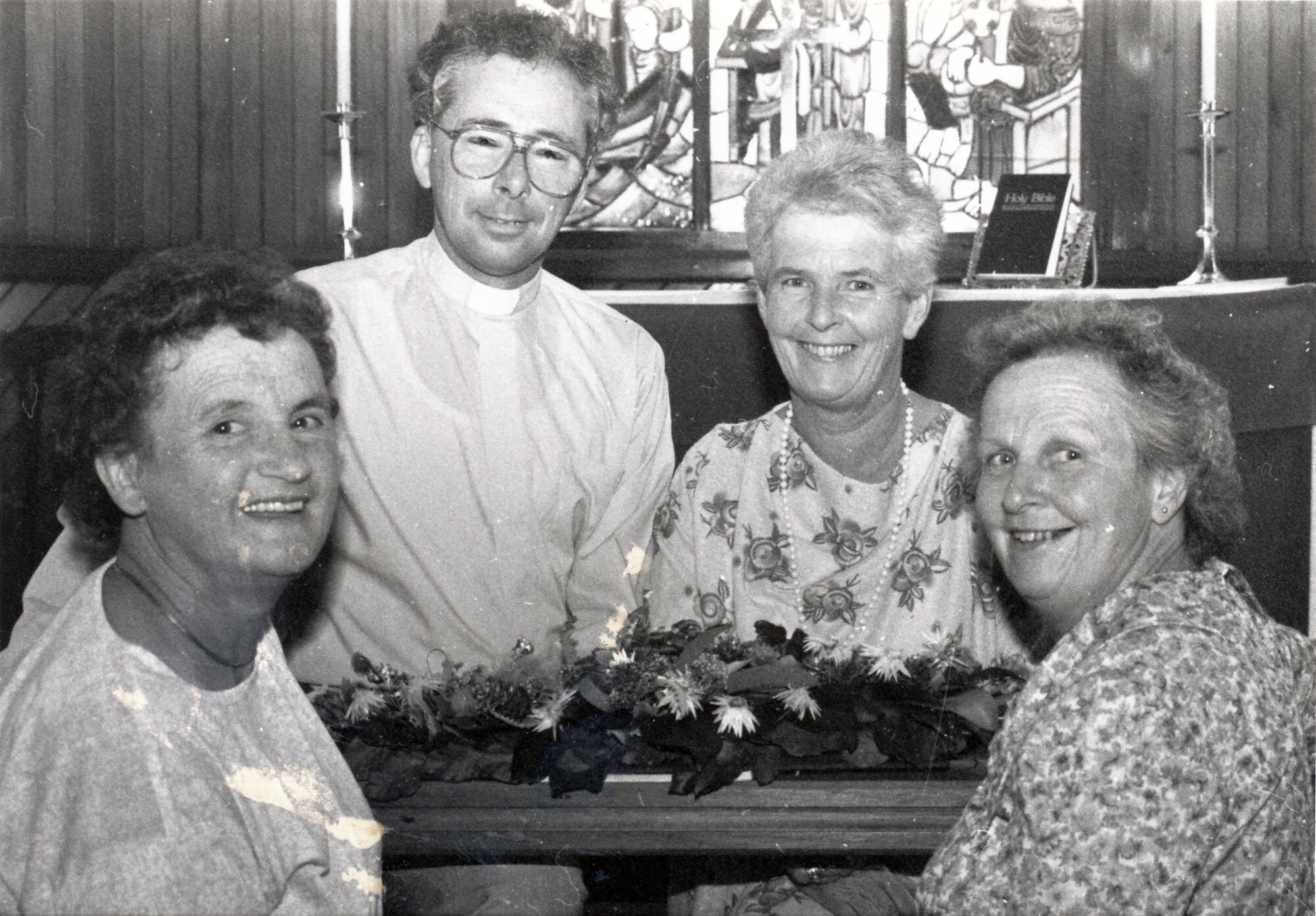 St Hilda's Anglican Church; Floral Art Club display preparations group.