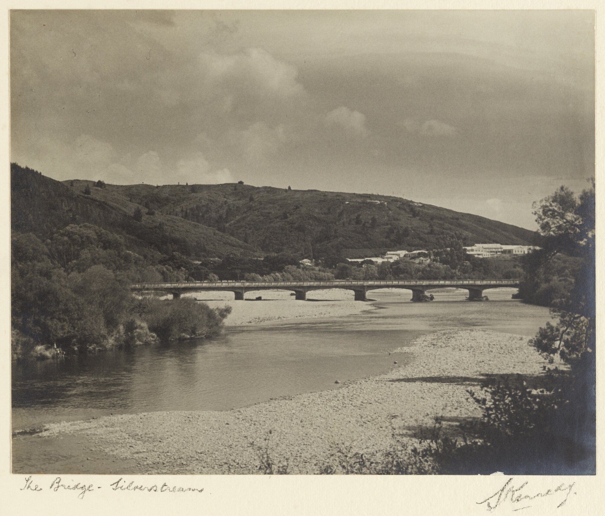 Silverstream road bridge from hillside upstream; Silverstream Hospital beyond..