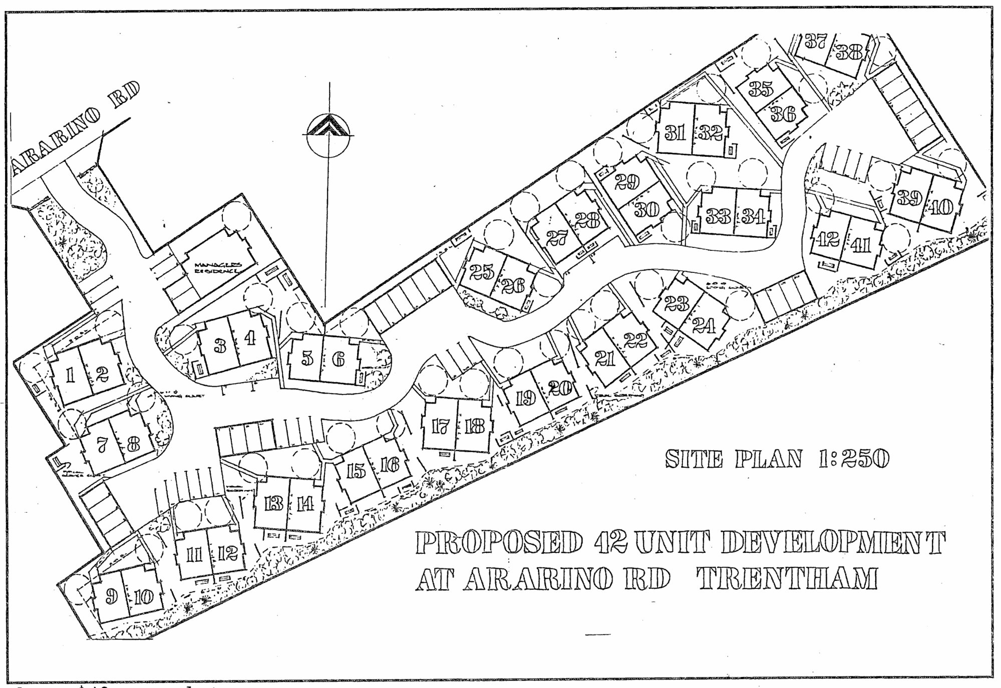 Ararino Street; proposed 'Telford Mews' retirement-townhouse group, on Phar Lap Grove site.