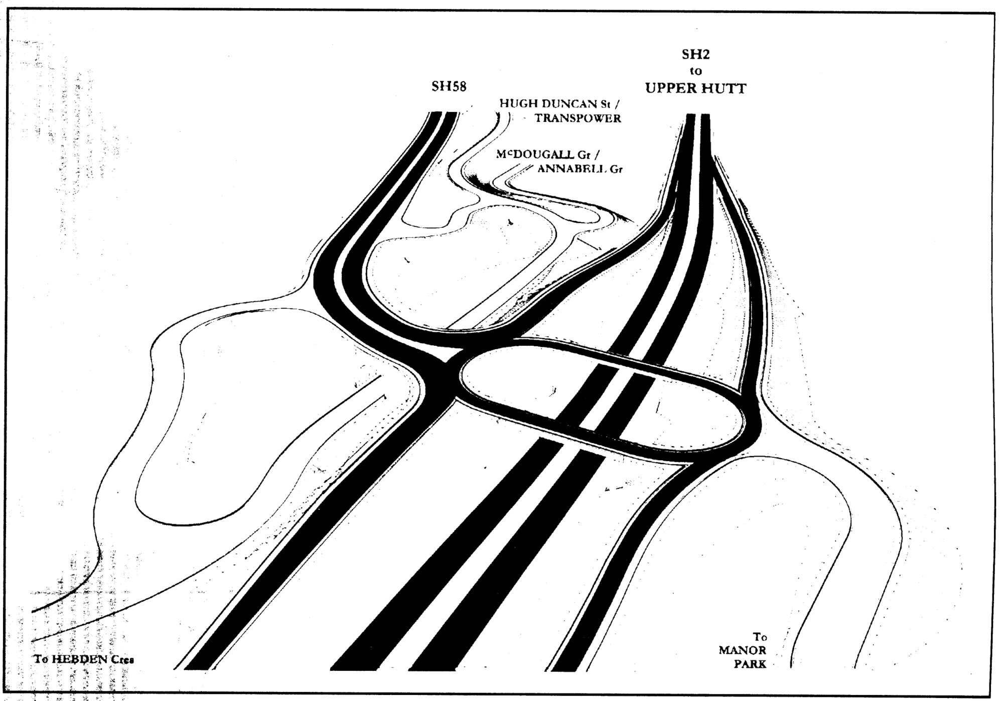Haywards intersection, State Highways 2 and 58; proposed two-level interchange, 1999.