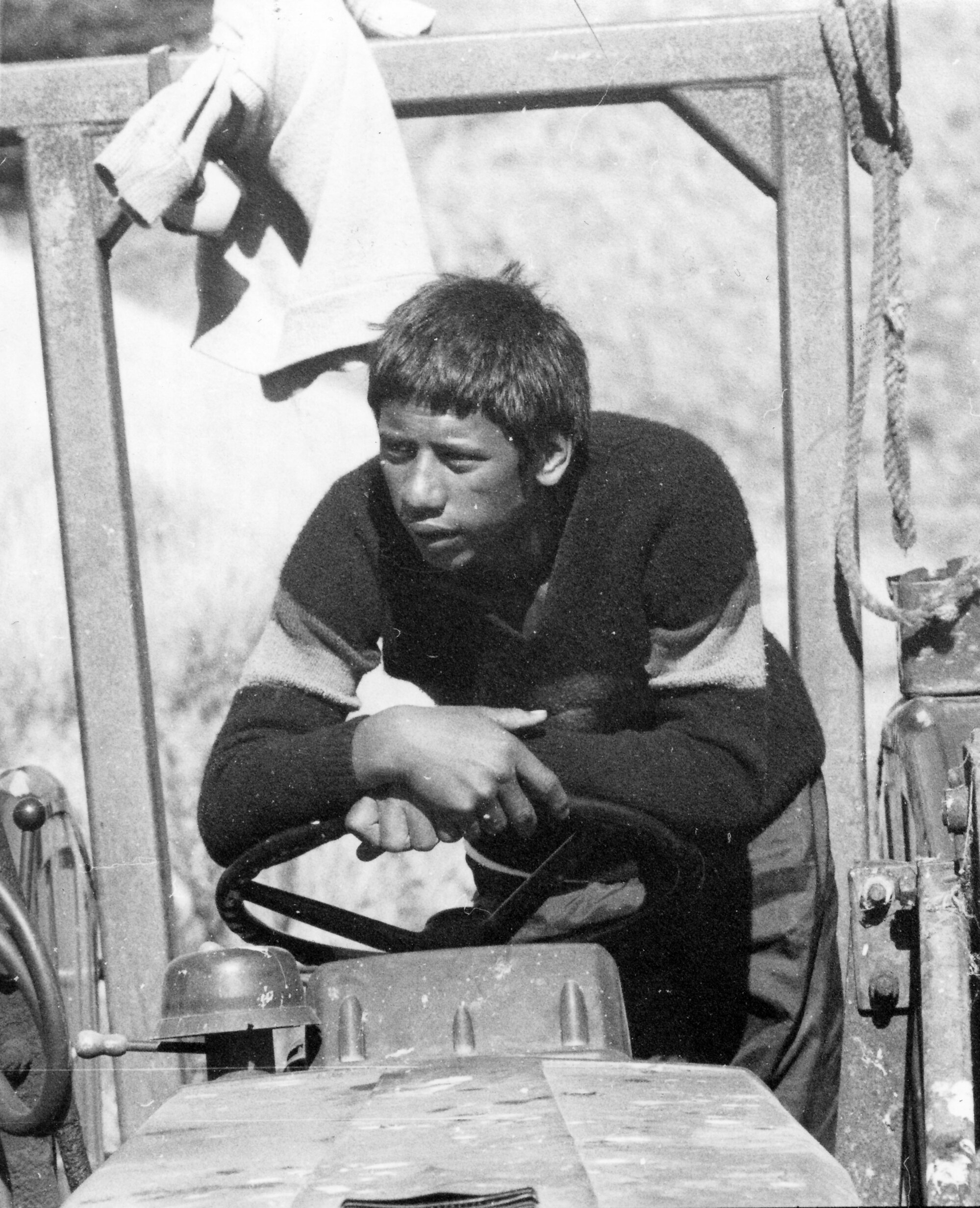 Heretaunga College; tree-planting, Mana Island; Ian Aramoana driving a tractor.