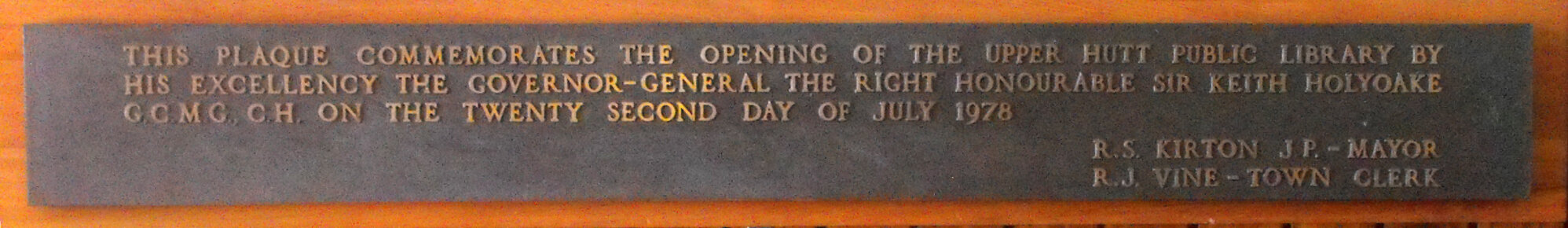 Memorial plaque; library foyer; opening.