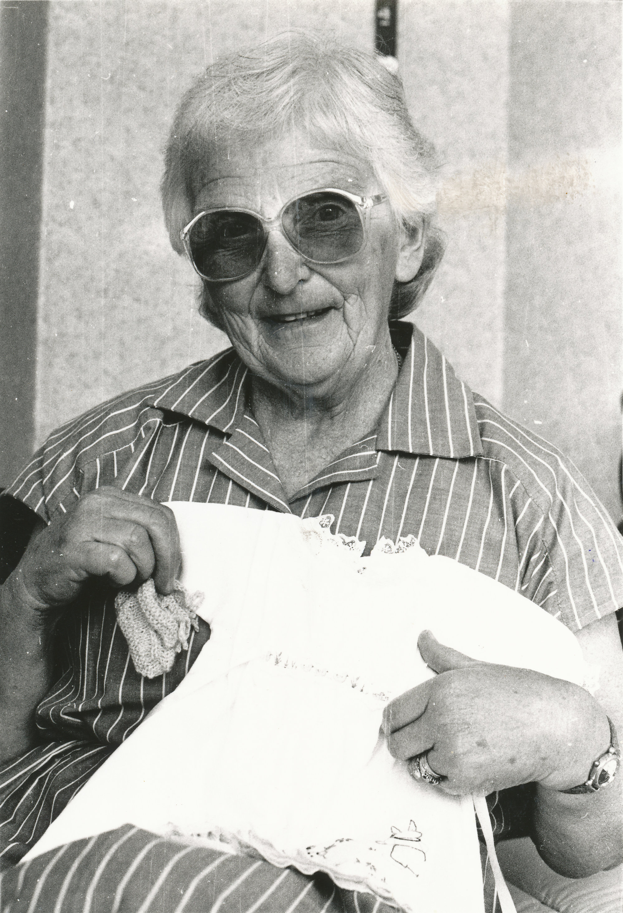 Good Deeds series; Irene Brown, Silverstream; making clothing for Wellington Women's Hospital premature babies.