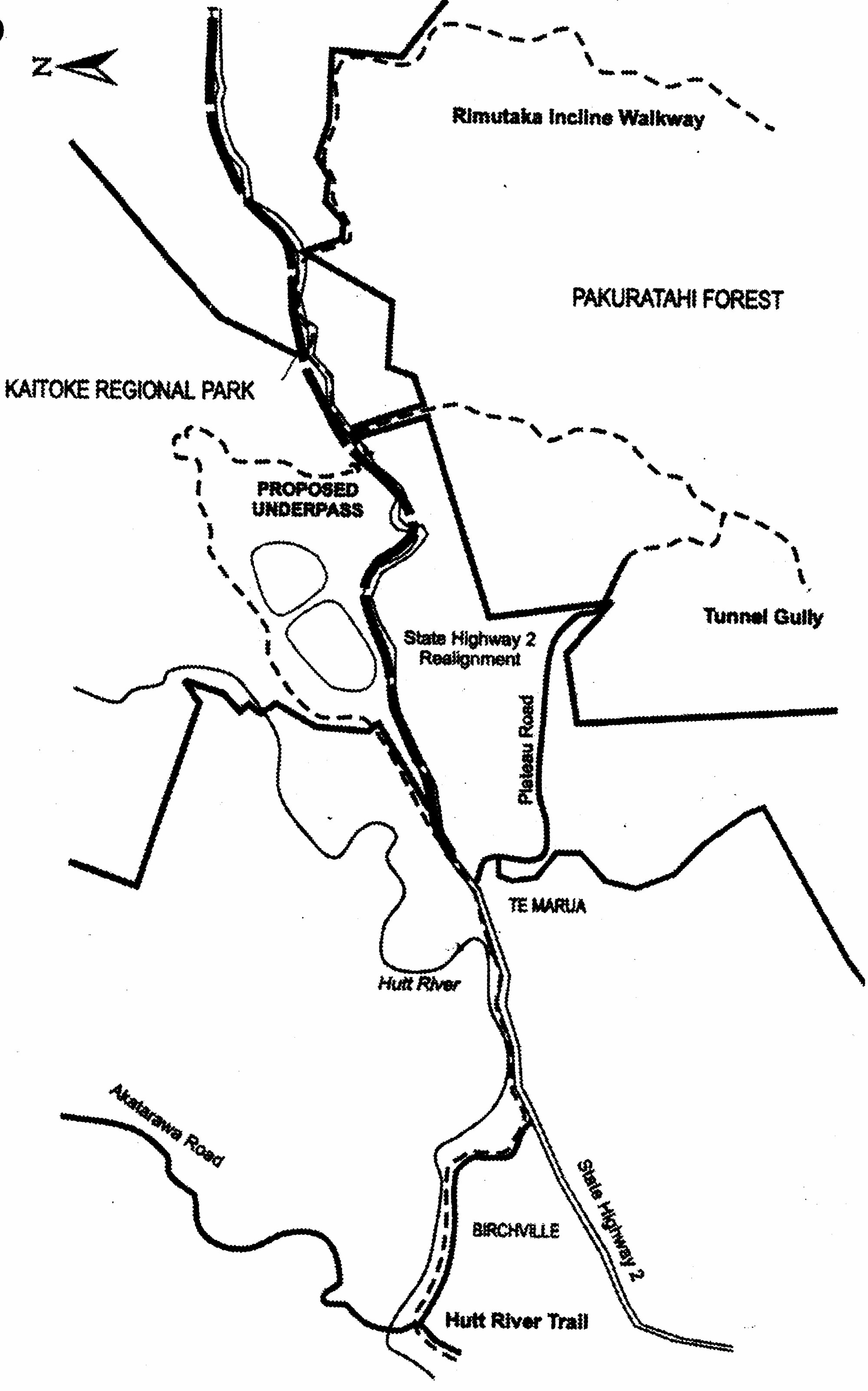Kaitoke; State Highway 2 realignment map; proposed underpass at Kaitoke