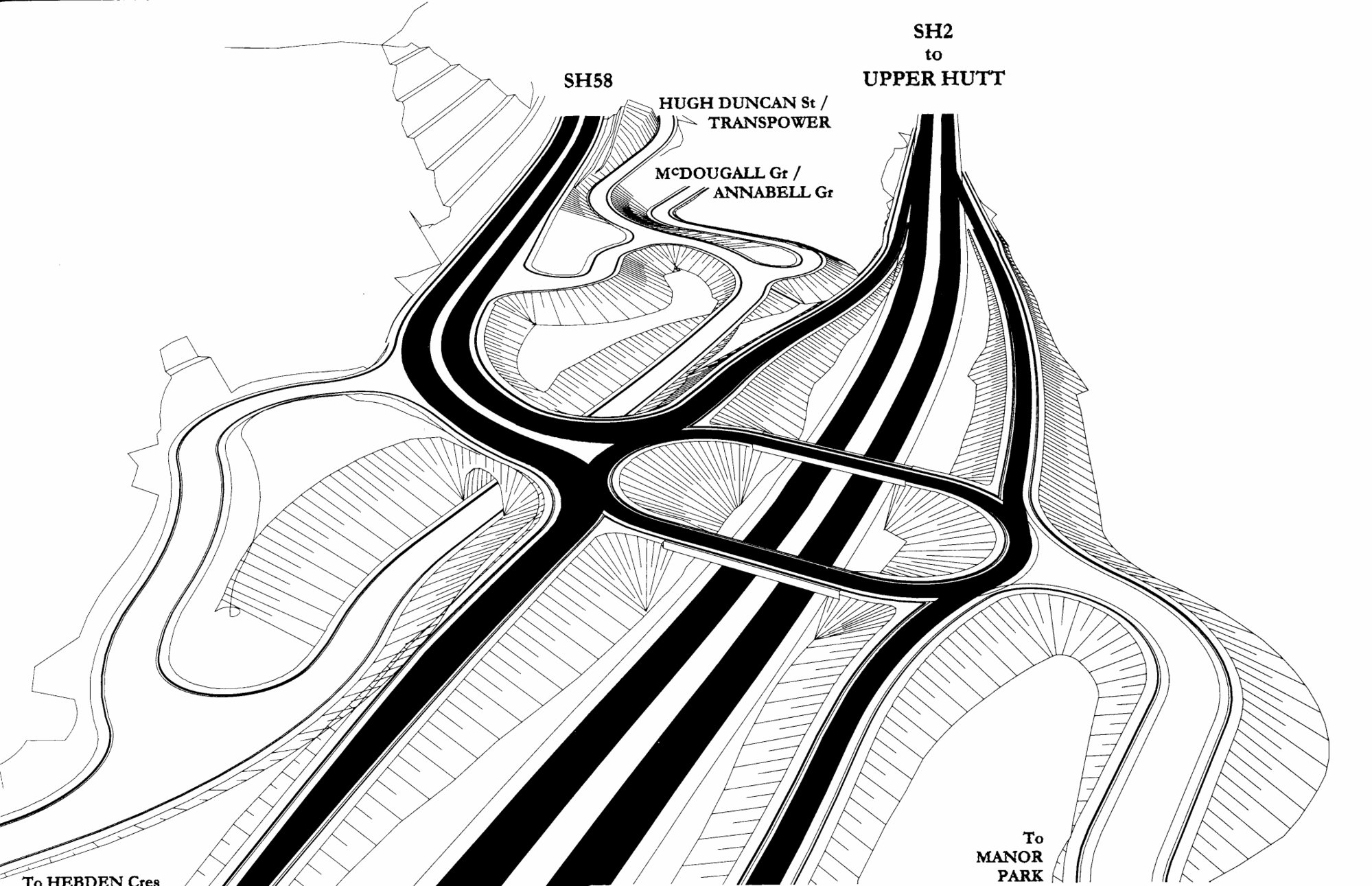 Haywards intersection, State Highways 2 and 58; proposed two-level interchange, 1999.