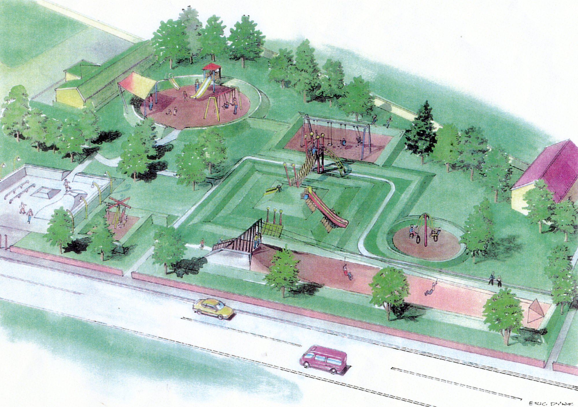 Maidstone Park; western end; proposed playground facilities; aerial view; original image.