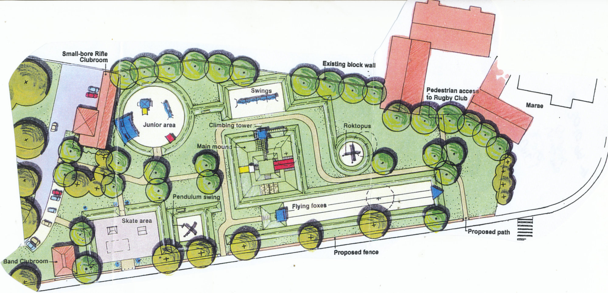 Maidstone Park; western end; proposed playground facilities; plan view.