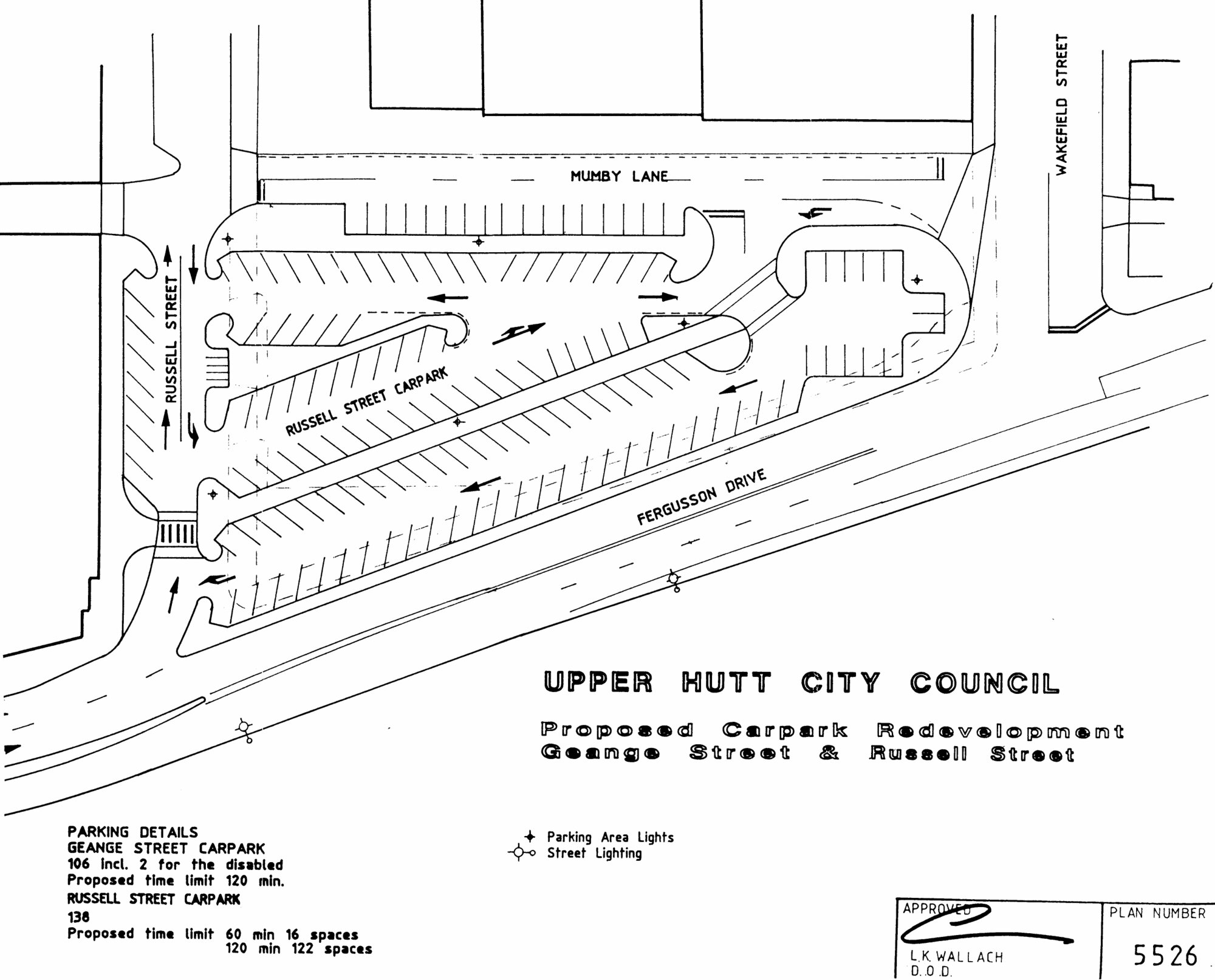Traffic management 1993; car park between Russell and Wakefield Streets