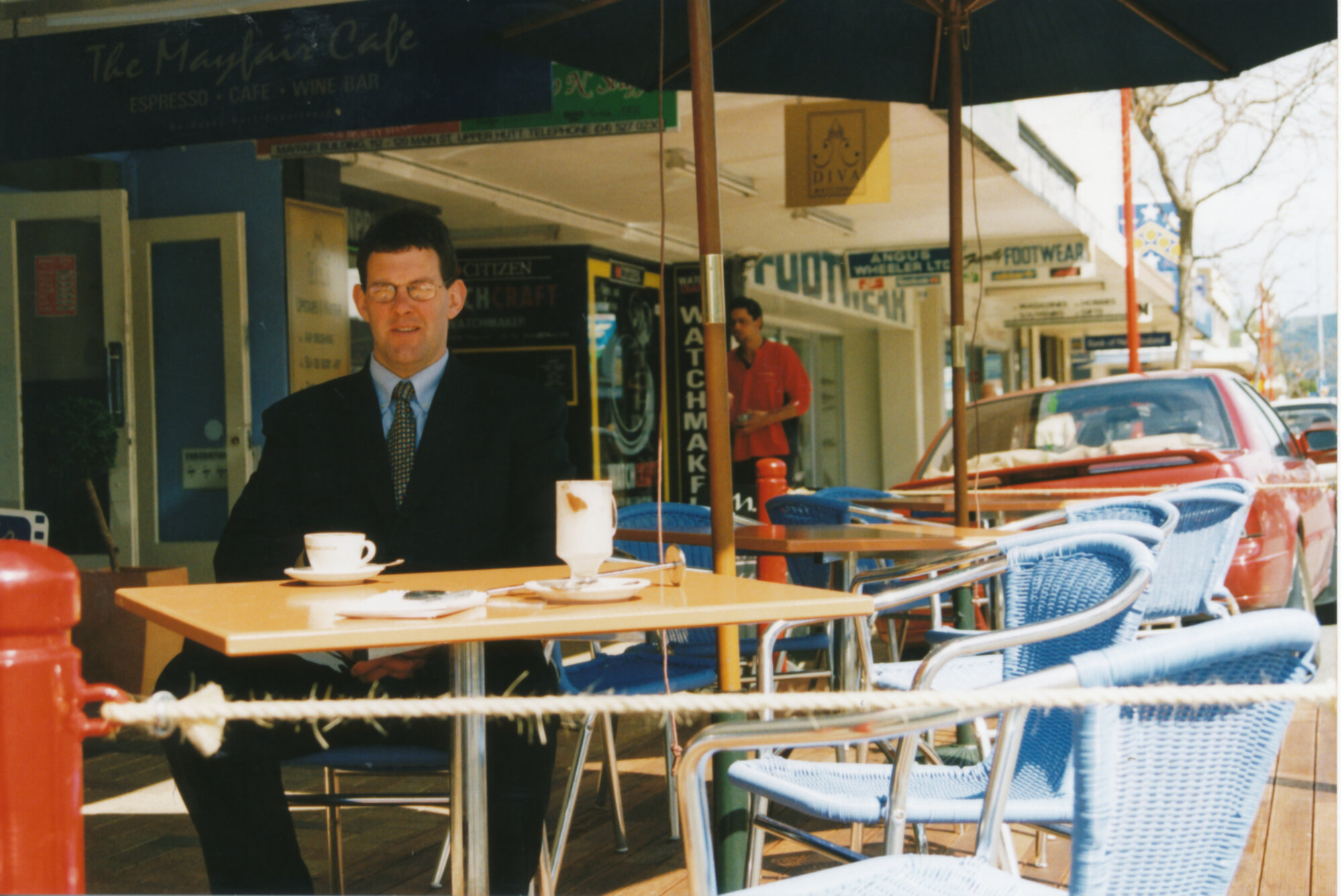 Main Street; Mayfair Cafe first to have streetside dining area.