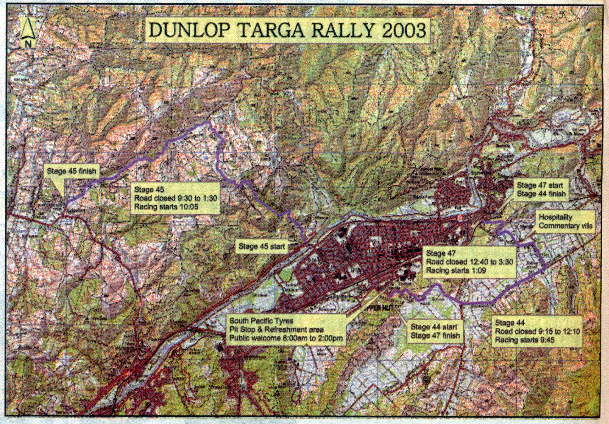 Motor sport; Dunlop Targa rally 2003 routes in Upper Hutt area