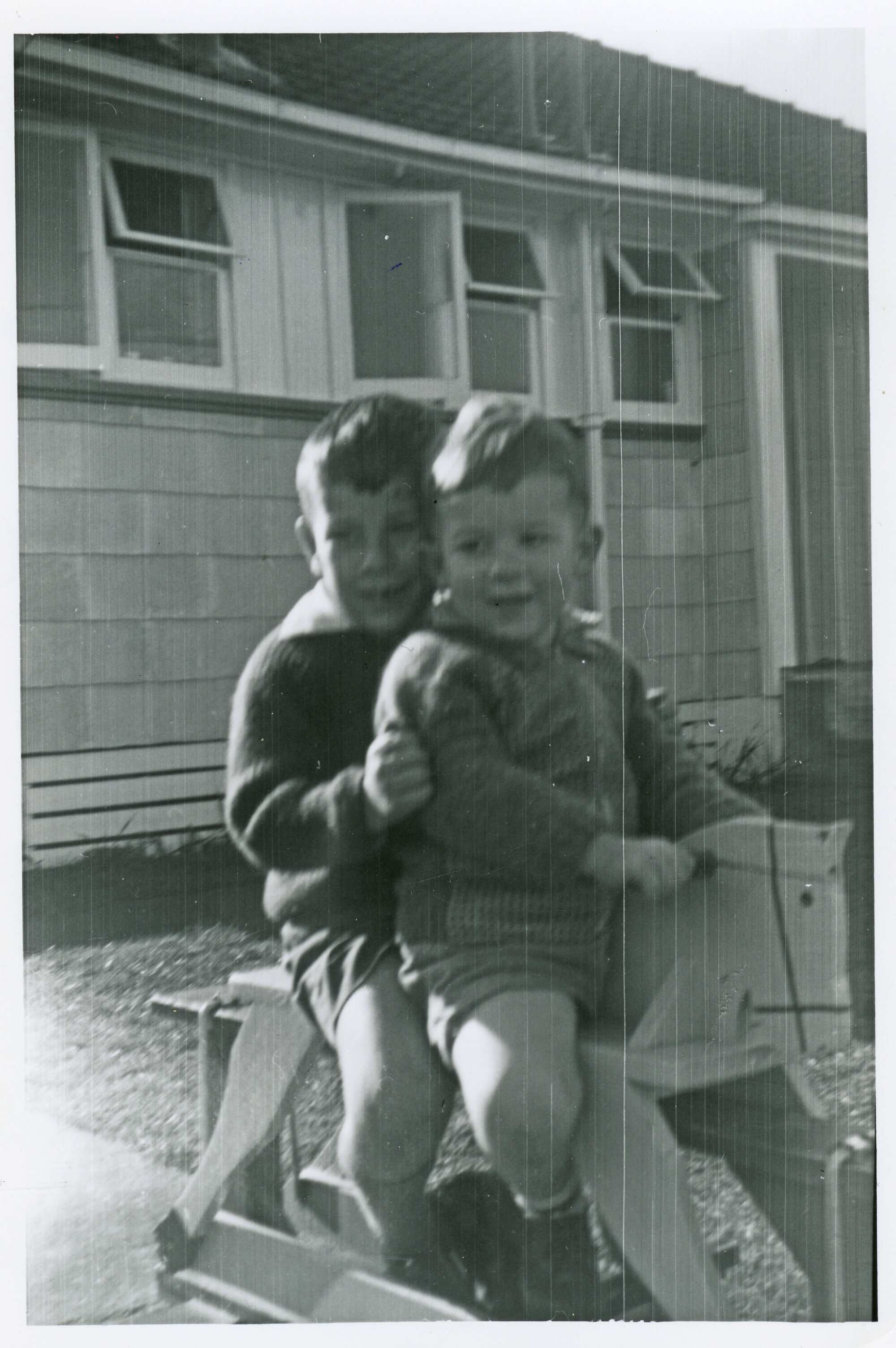 Harris family; David and John Harris on rocking horse, Sandford St, 1965