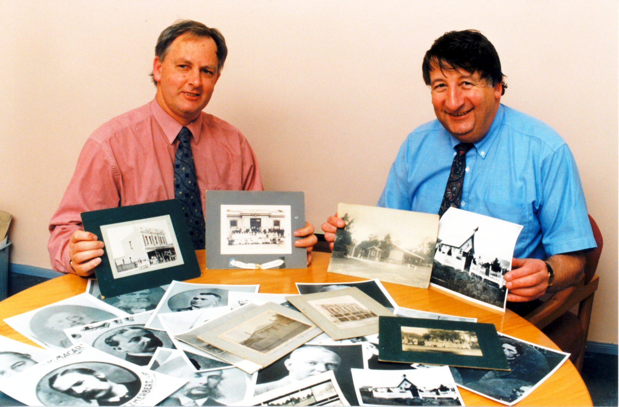 Clark's Accountancy 50th-anniversary exhibition; Rod Evans, of Colorpace, and Bob Clark.