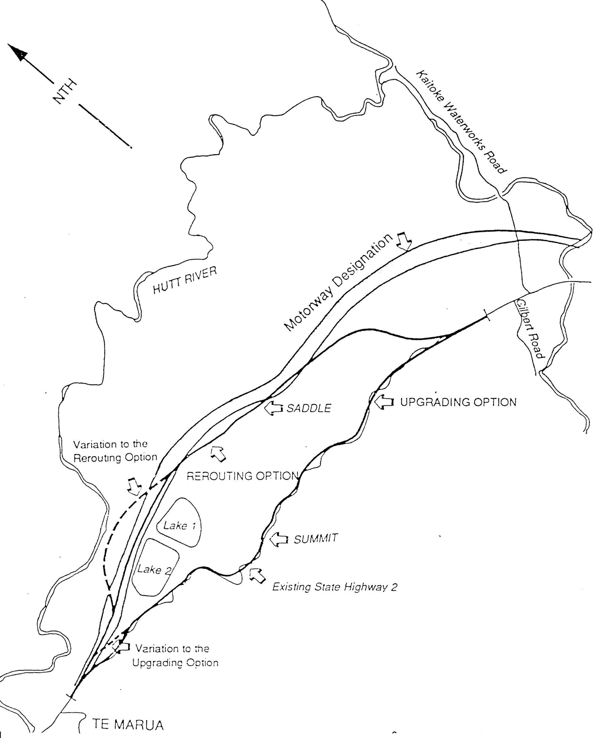 Kaitoke; State Highway 2; alternative improvements map.