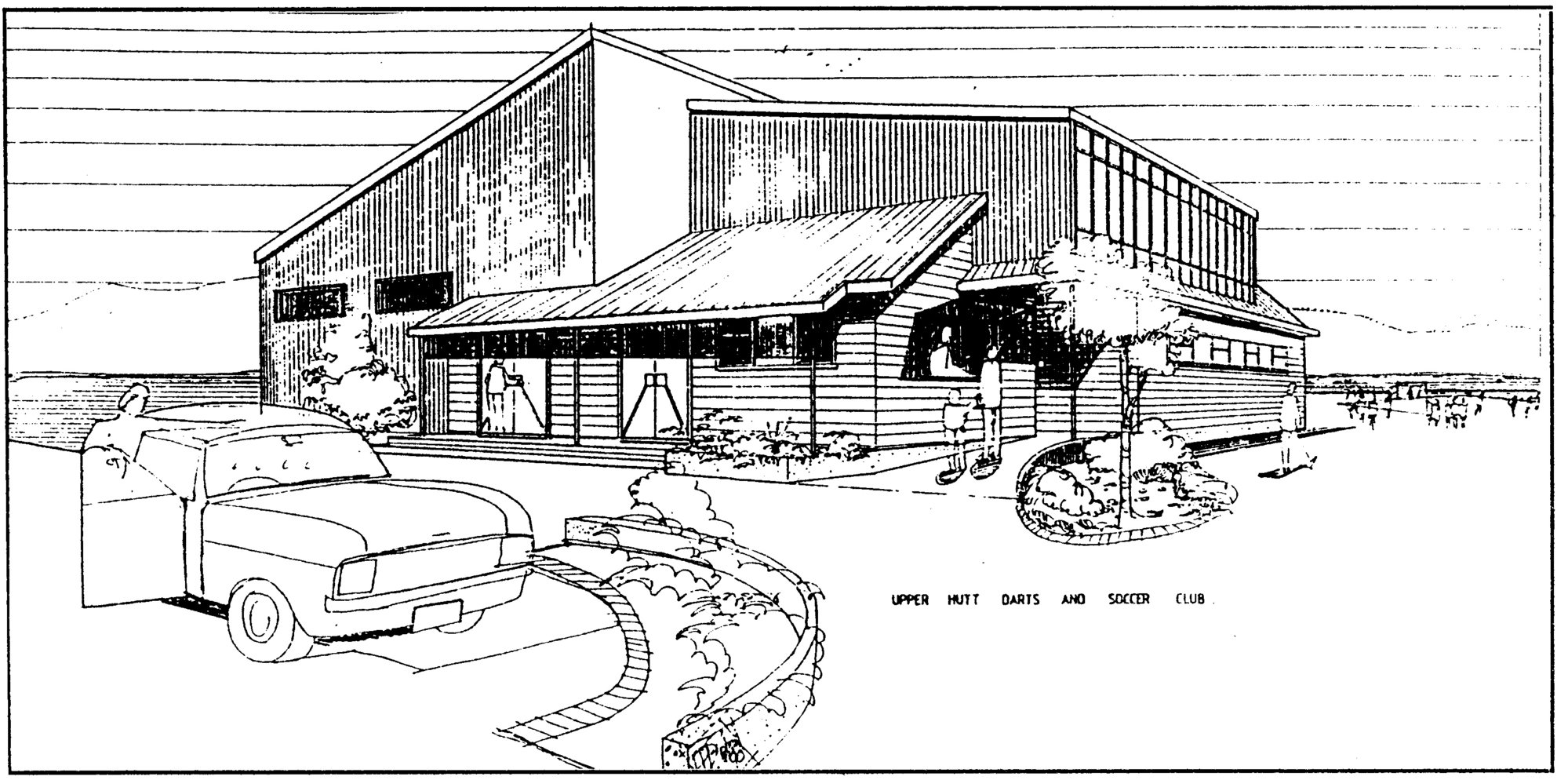 Darts and Soccer Associations' clubrooms, Awakairangi Park; architect's drawing.
