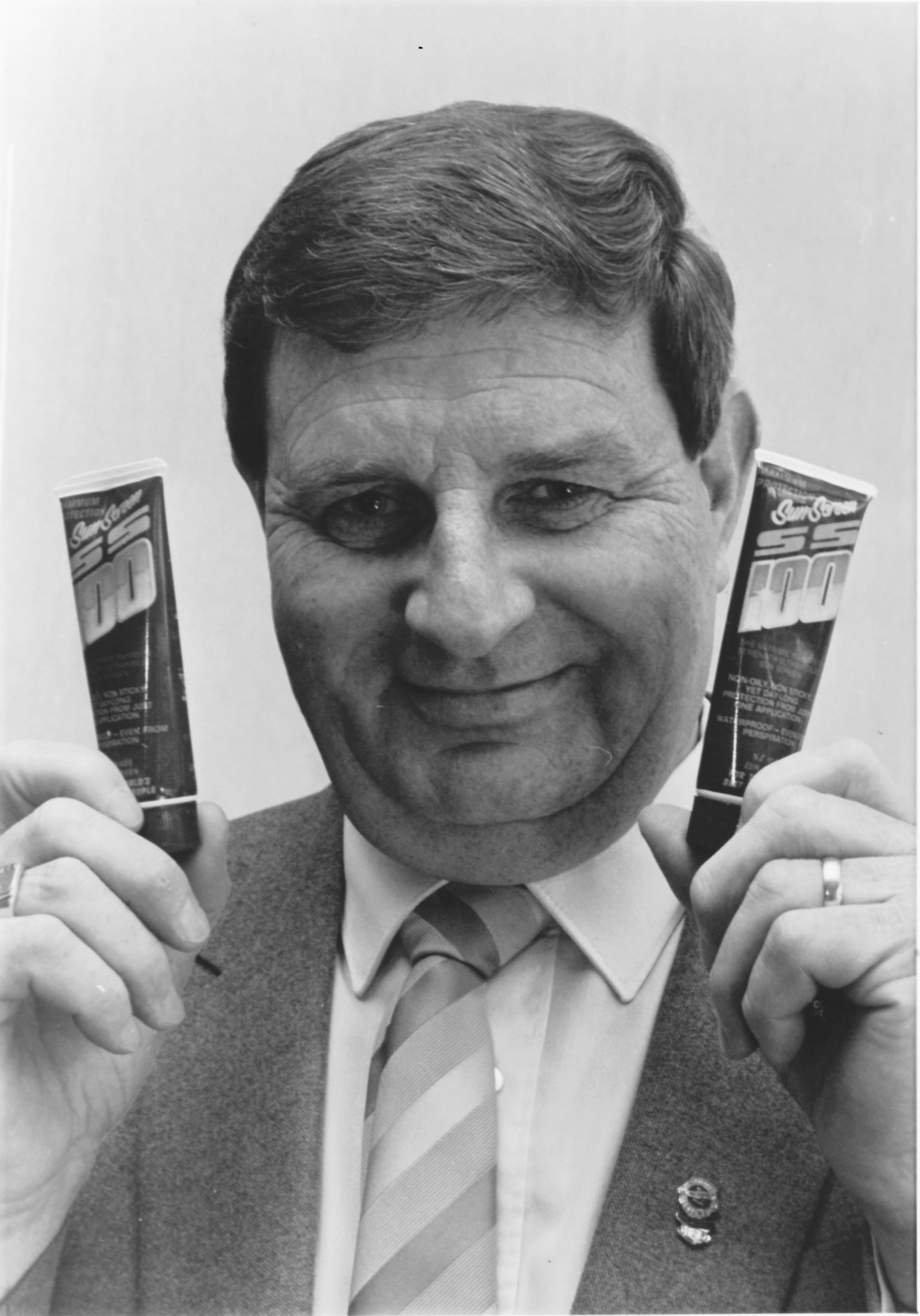 Rimutaka Lions president John Stevens, with 'SS10 20 plus SF' sunscreen.