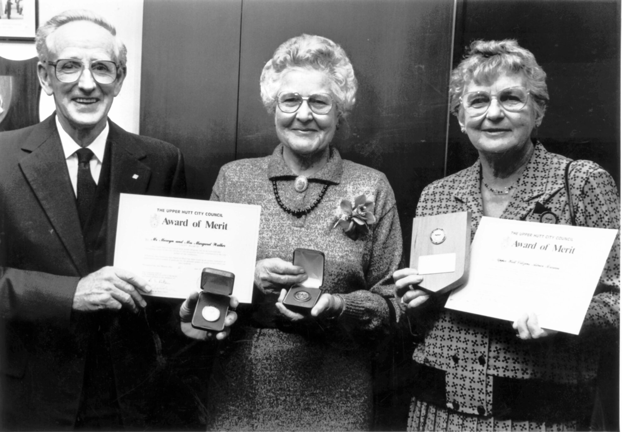 Civic awards 1990; Mervyn and Margaret Walker, and Mary Richardson (Citizens' Addvice Bureau)