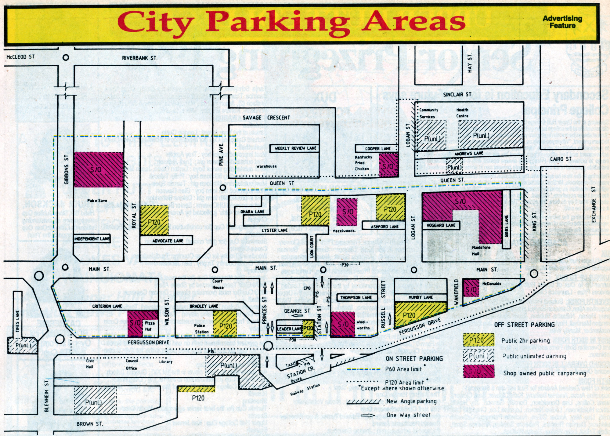 Traffic management 1992; plan of CBD parking areas