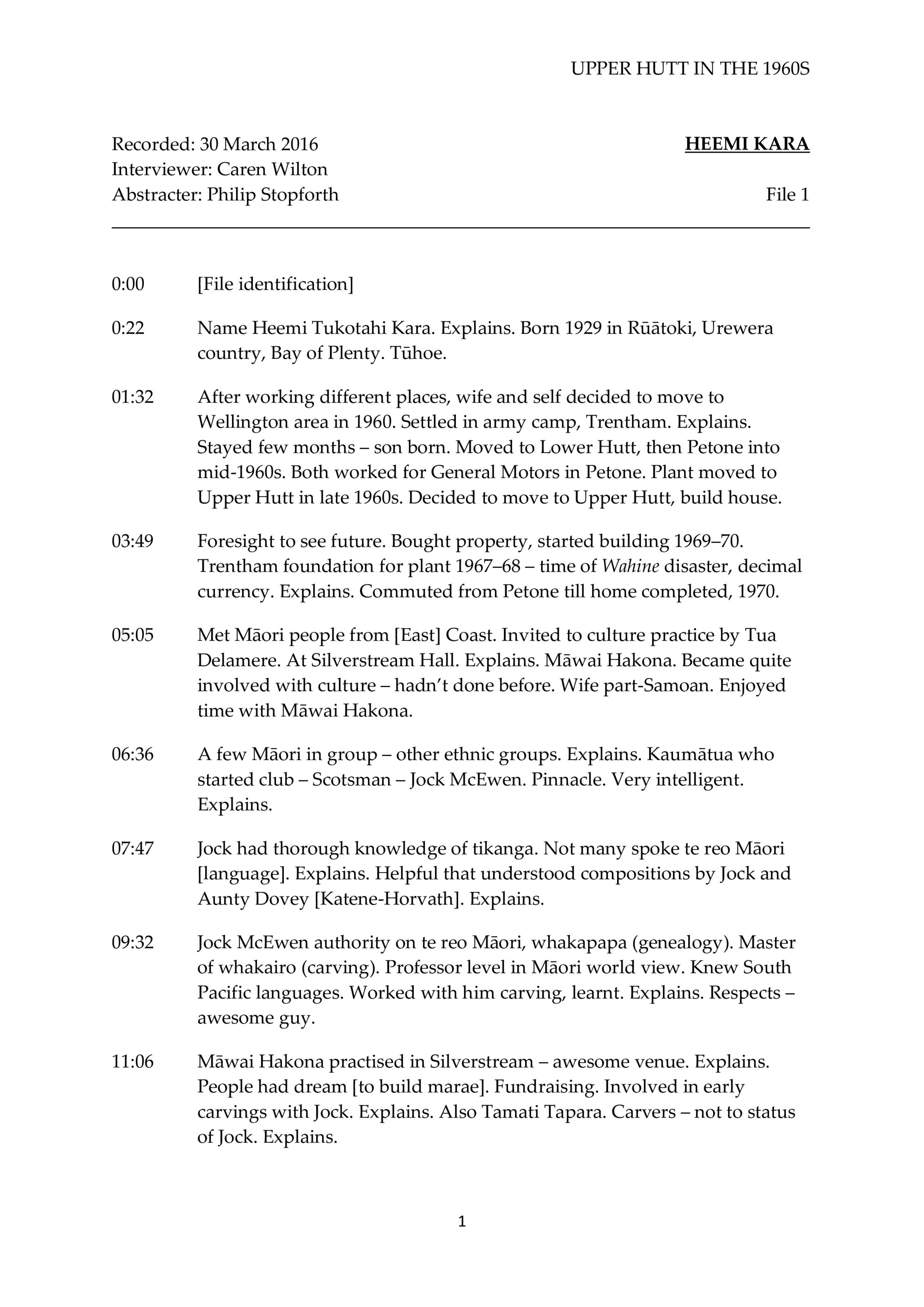 Heemi Kara oral history interview abstract