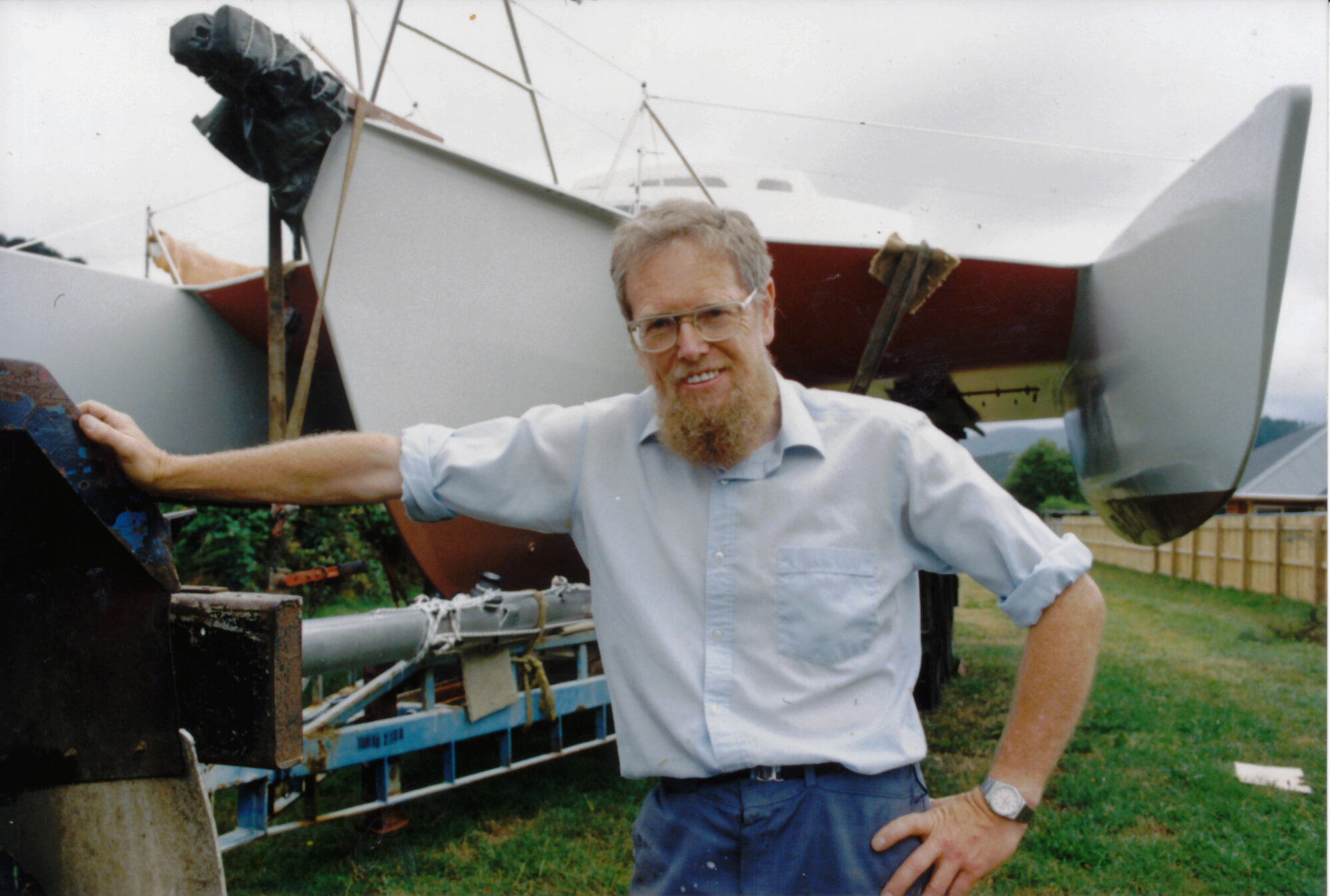 Bob Gaulton, Parkdale, completes trimaran 'Triple Ripple' after ten years.