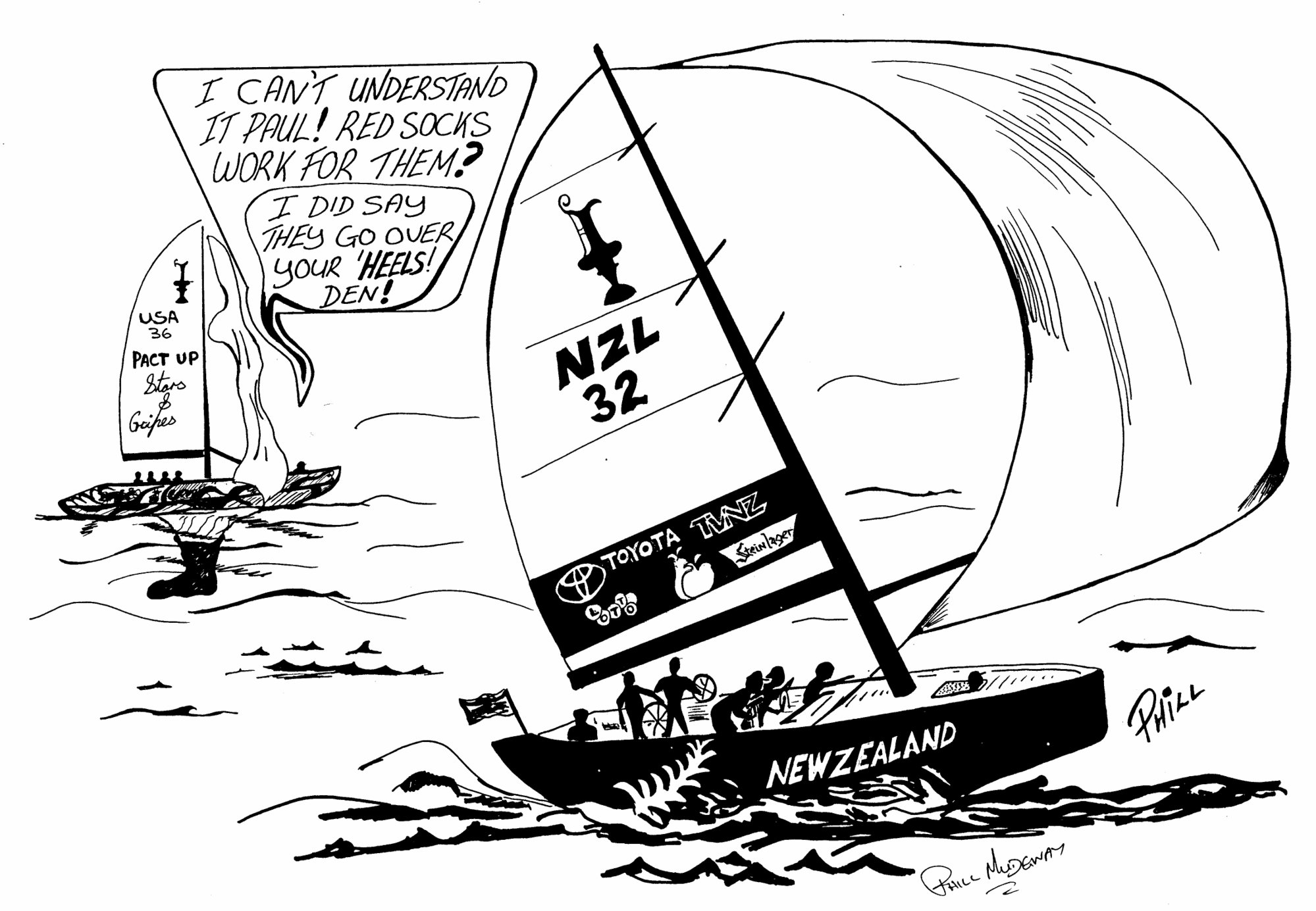 America's Cup won by New Zealand; Phill Mudgway cartoon.