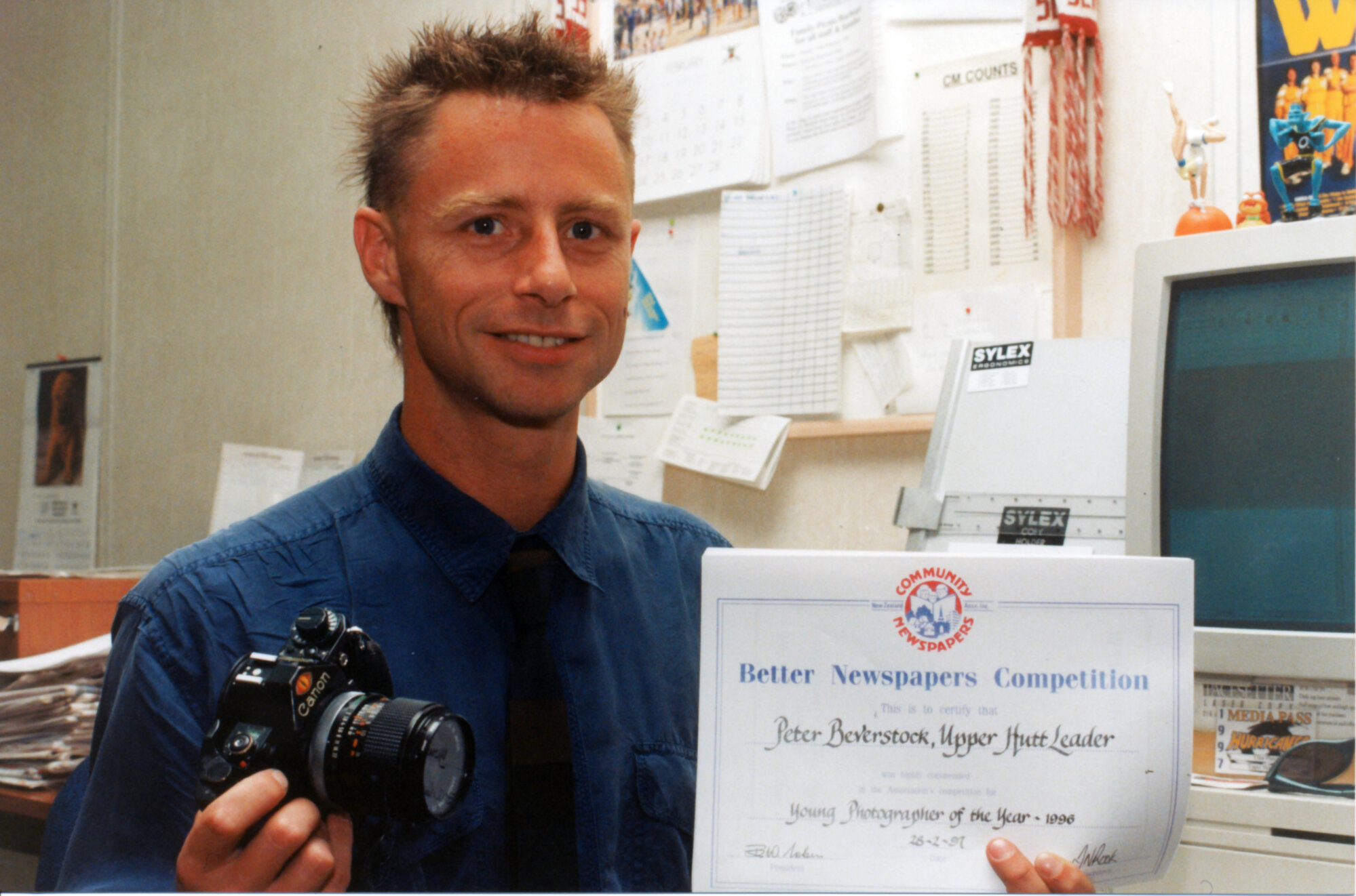 Upper Hutt leader staff; journalist Peter Beverstock; Young Photographer of the year, 1996.