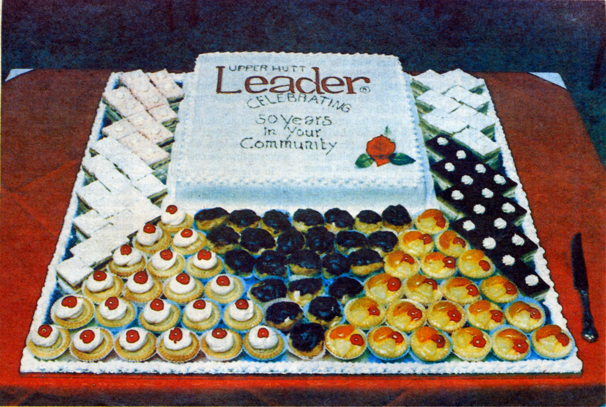Upper Hutt Leader 50th jubilee; cake and goodies from Buttercup Bakery