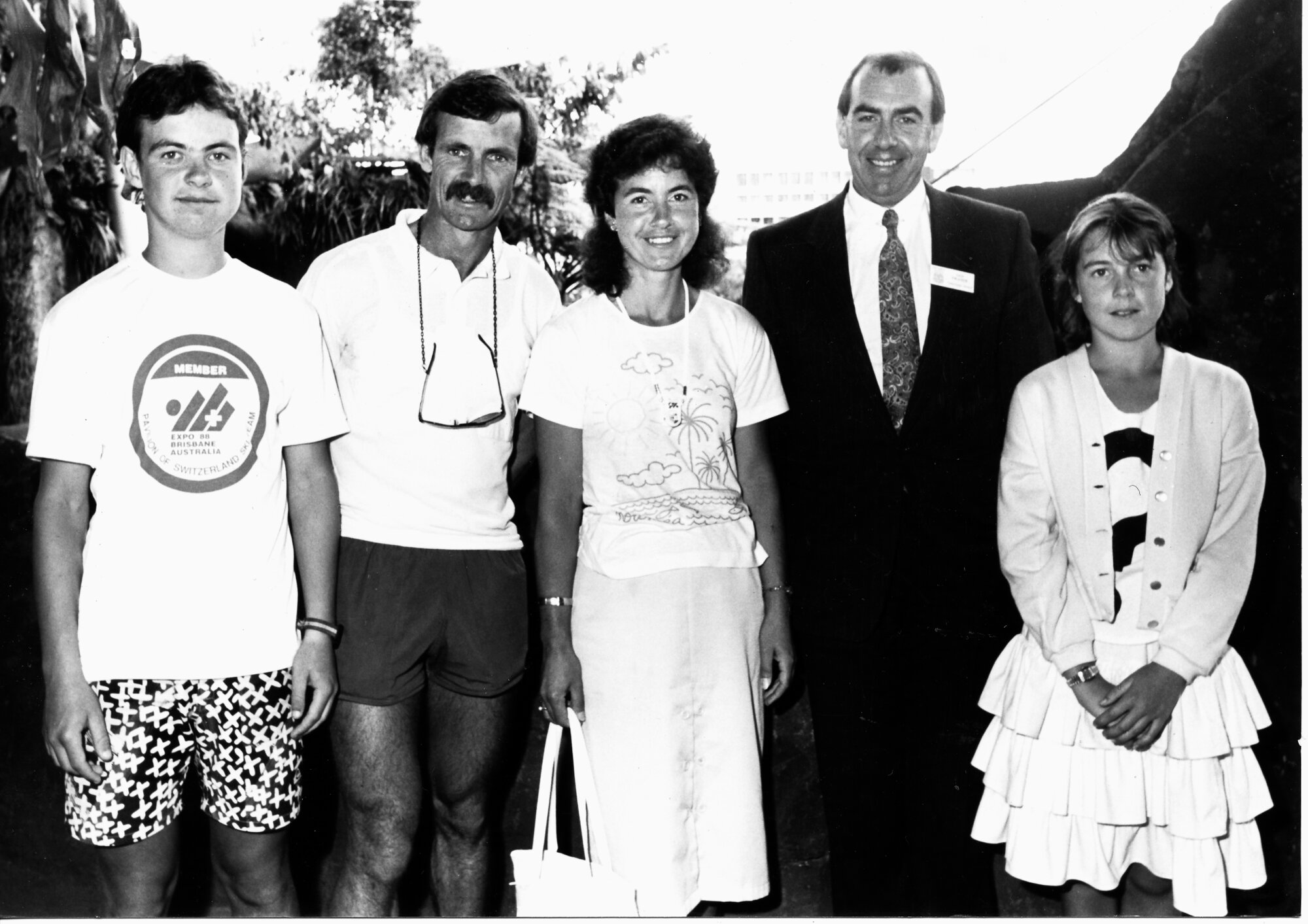 Fraser family at Expo 88; Mrs Fraser, millionth visitor; with husband Ian's namesake, the  New Zealand Commissioner-General.