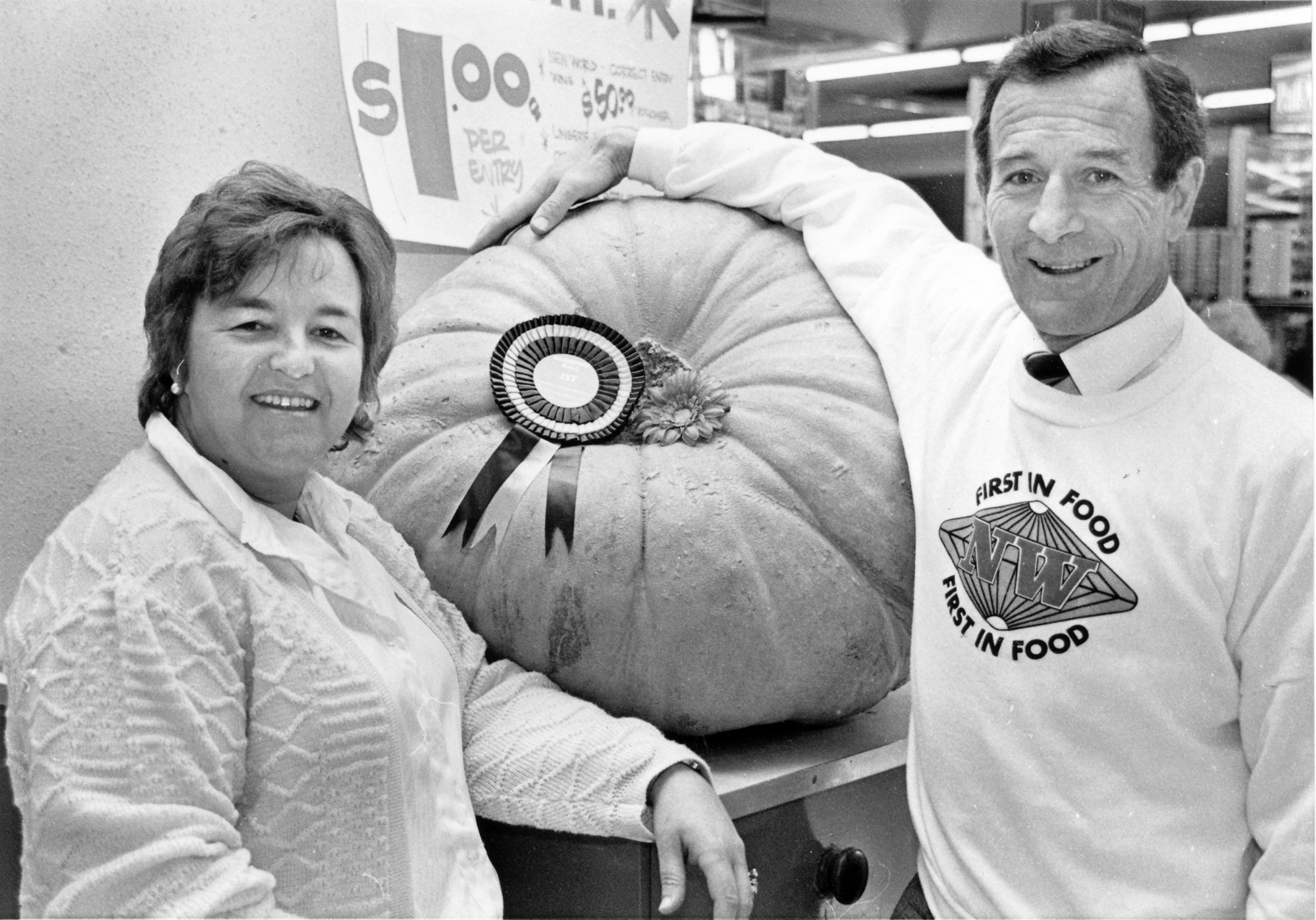 Telethon; Maidstone New World; 'Guess the Weight' pumpkin; Beryl Kirk, and owner John Penny.
