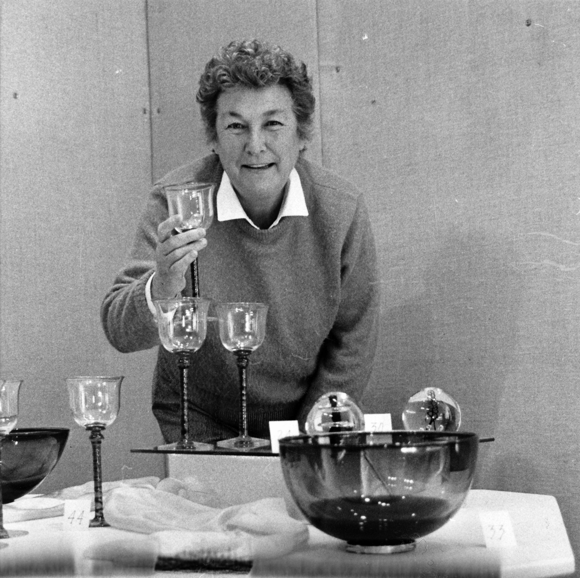 Hilda Billington with hand-blown glass