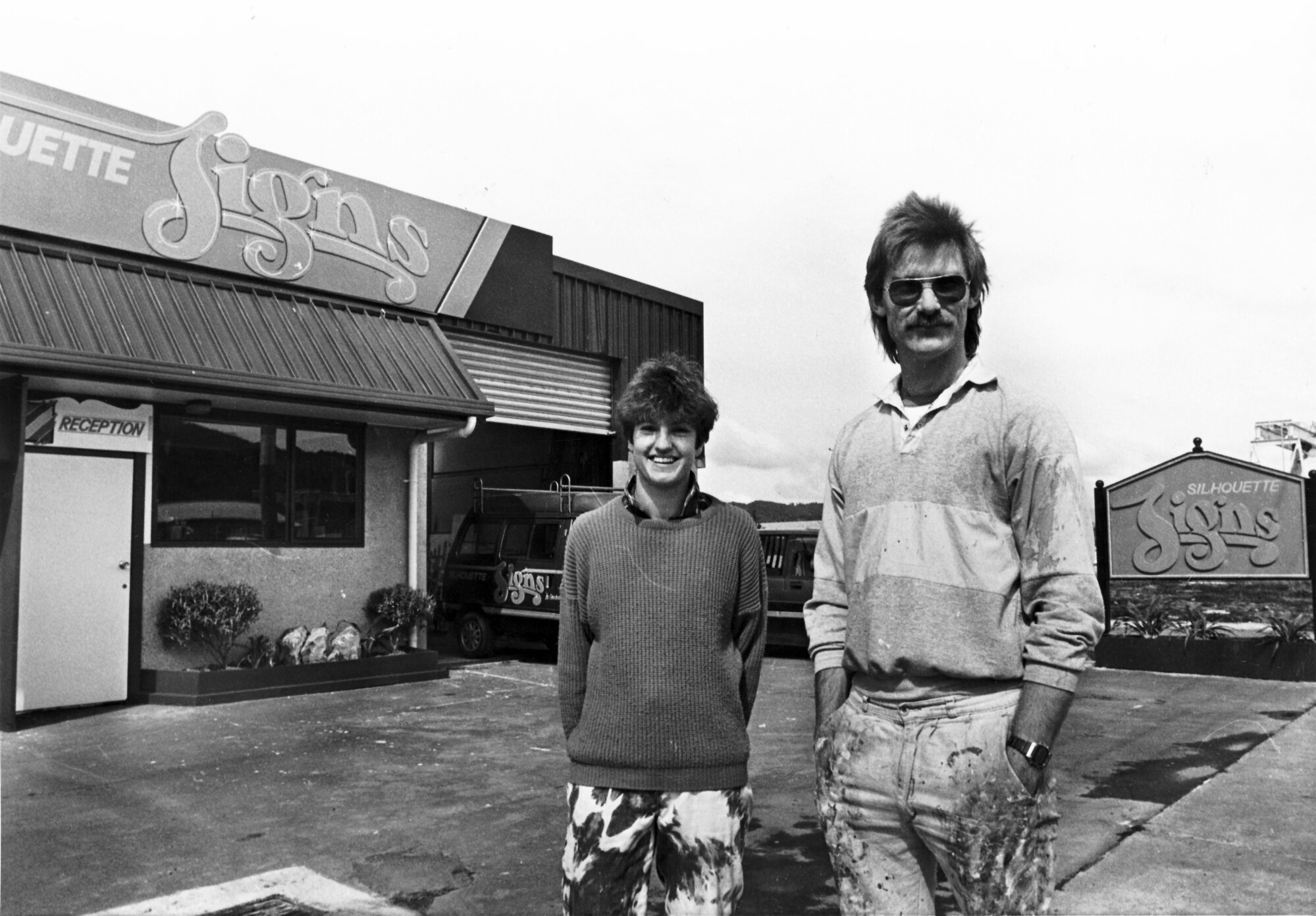 Silhouette Signs, 15B, Jupiter Grove; second-year apprentice Angela McAlpine with owner Tony Pritchard.