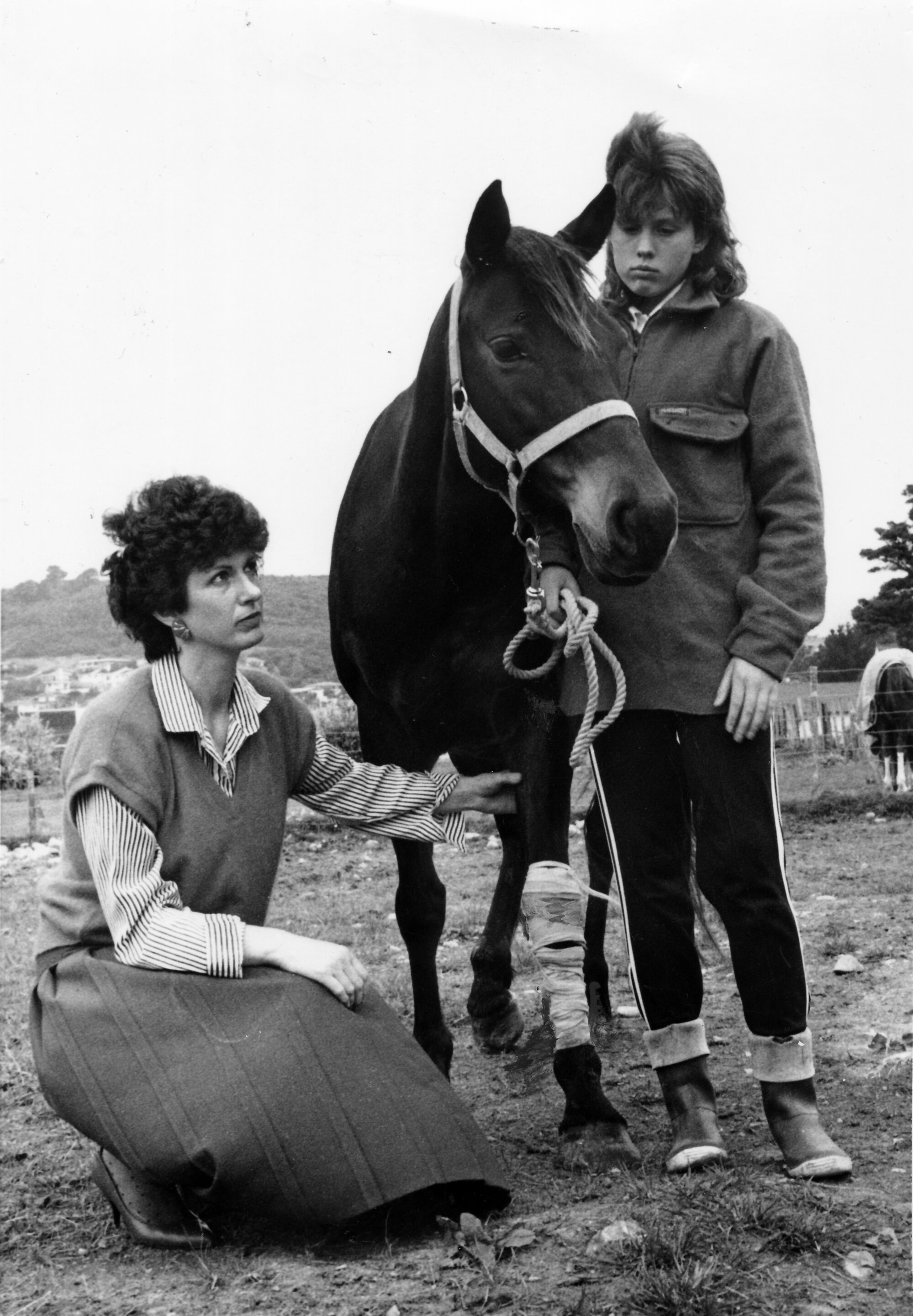 Lyn Pogson, horse Ettie, injured as a reult of fireworks, and daughter Angela, 12.