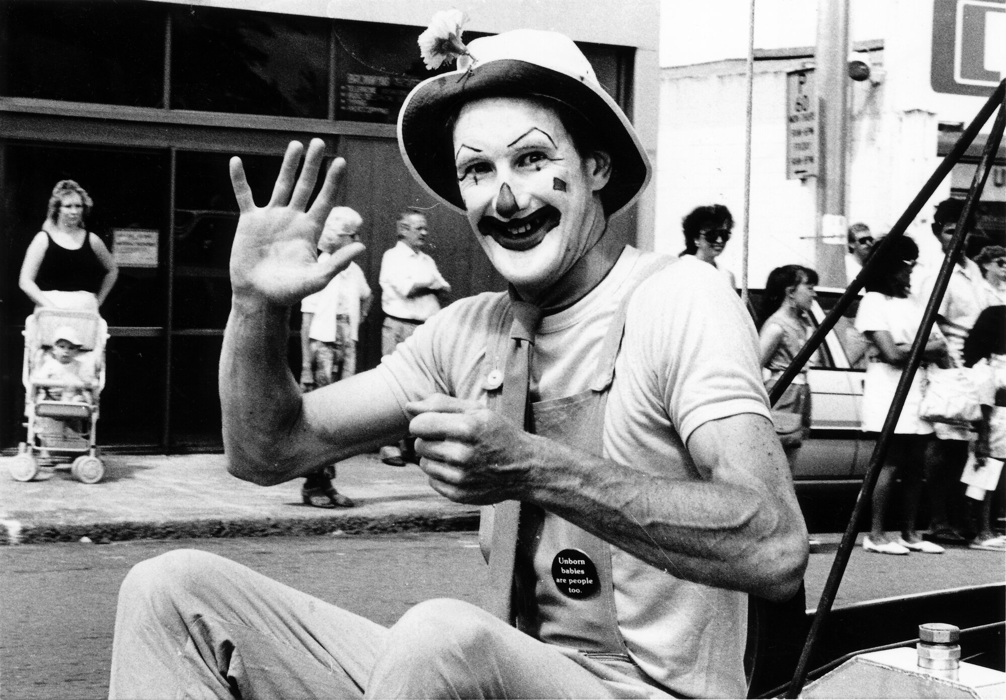 Christmas parade 1988; unidentified clown.