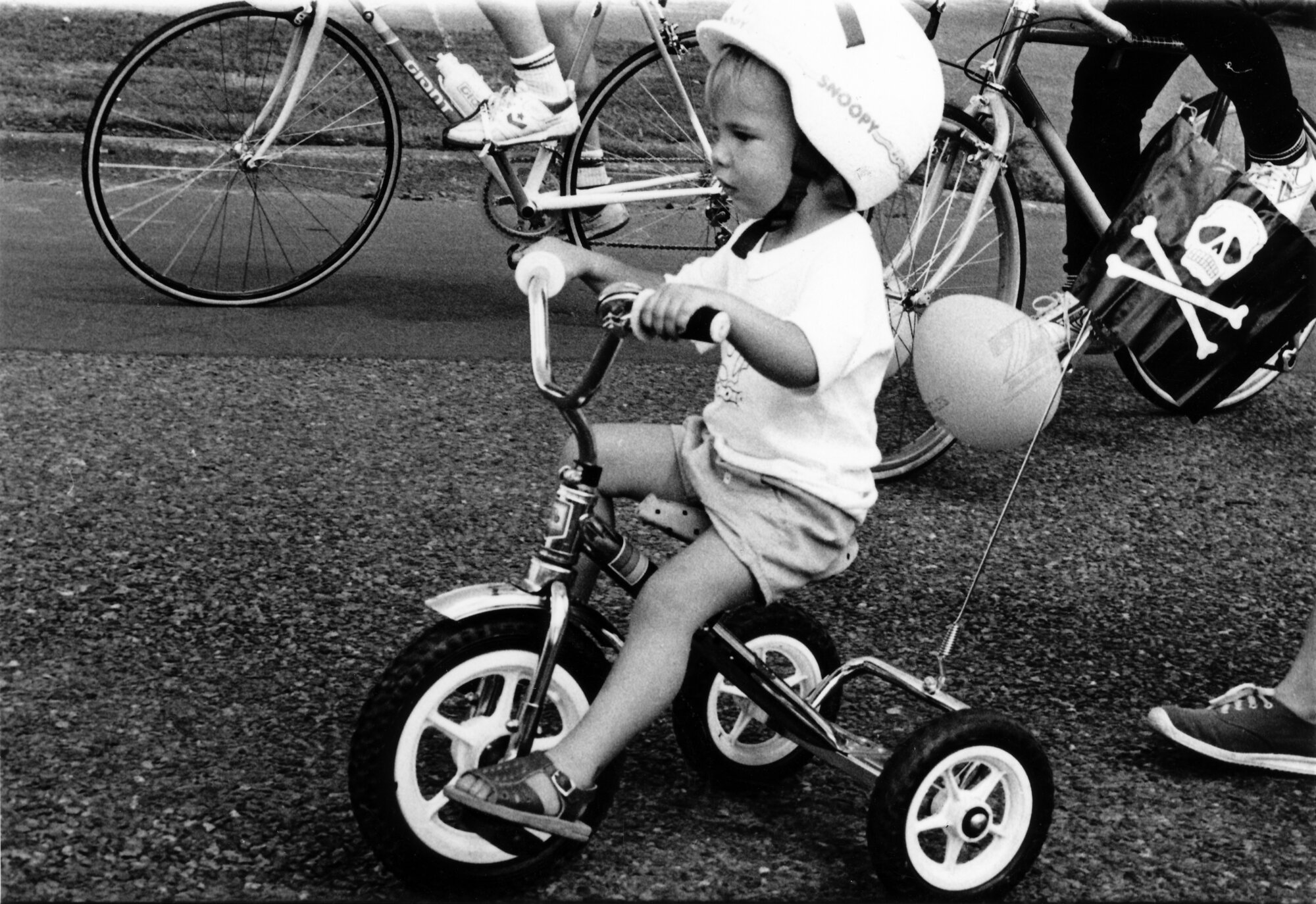 Christmas parade 1988; two-and-a-half years old Chase Butler, in the Upper Hutt  Bicycles group.