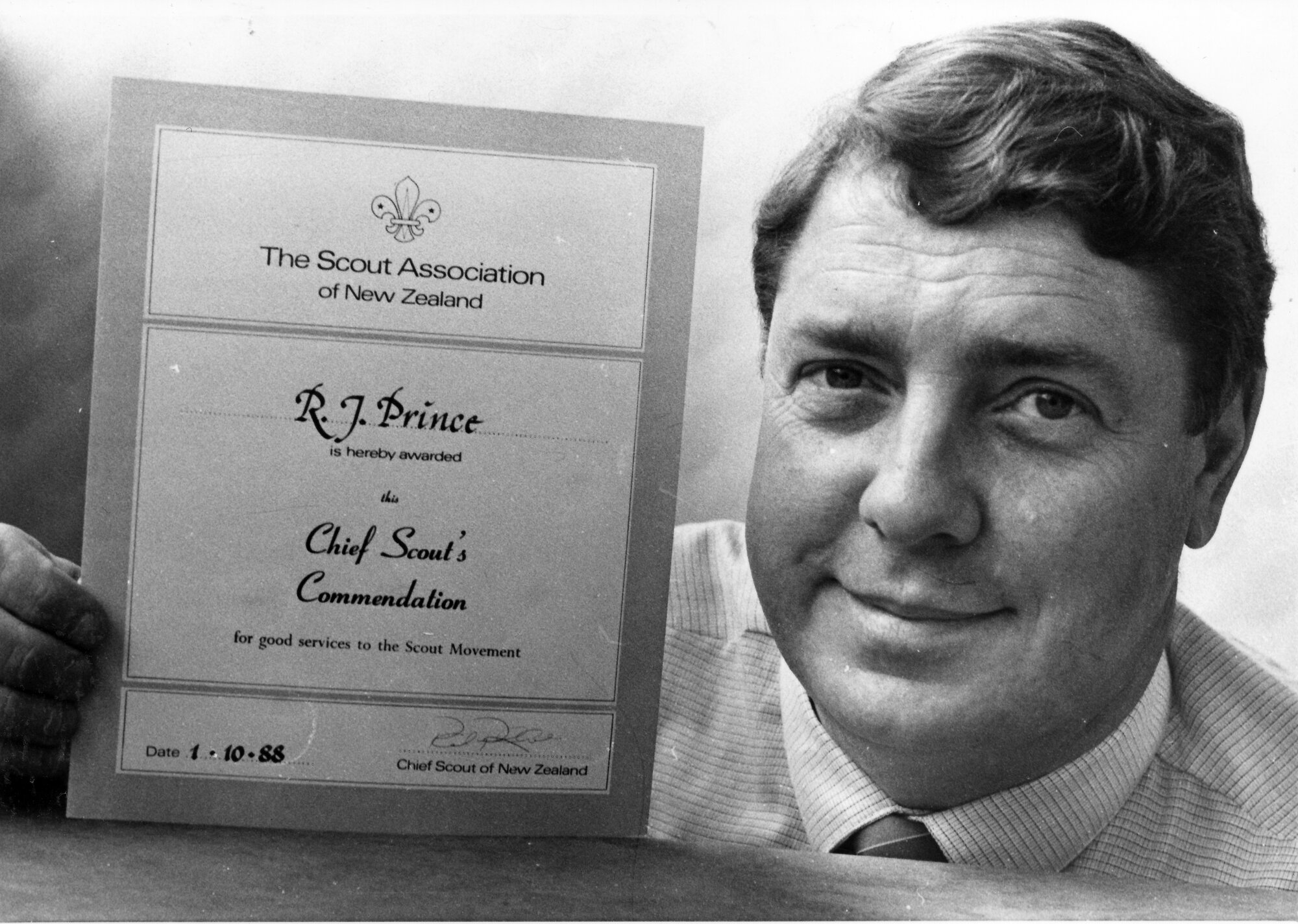 Scouts; Ronald Prince awarded Chief Scout's Commendation for nine years' service, including five as a leader.
