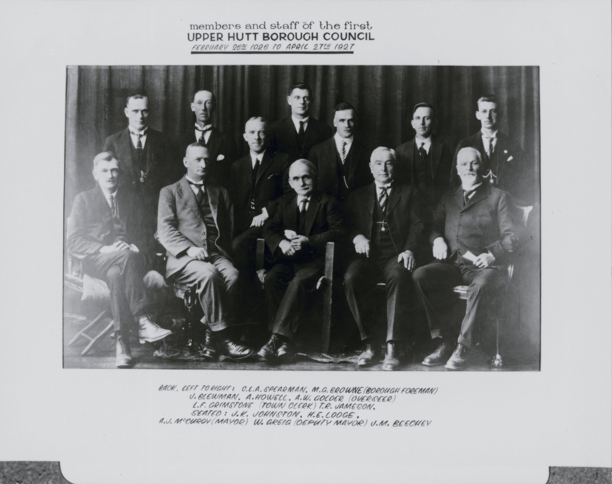 Council members and staff, first Borough Council, 1926-1927.