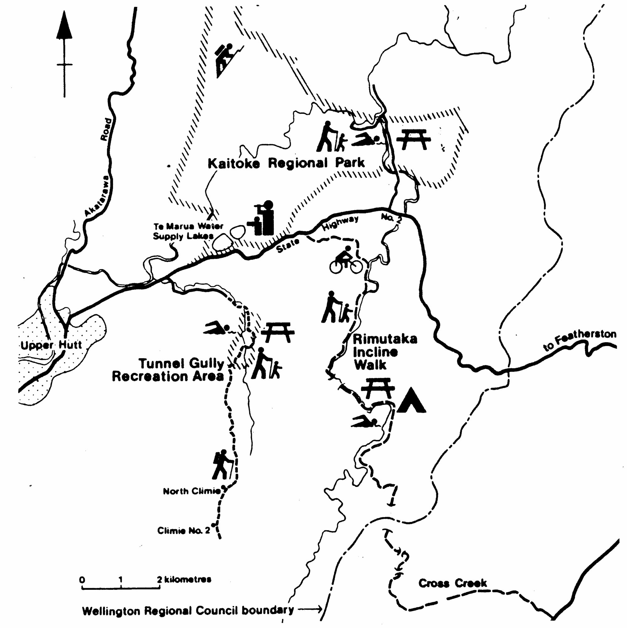 Wellington Regional Council map of attractions north and east of central Upper Hutt.