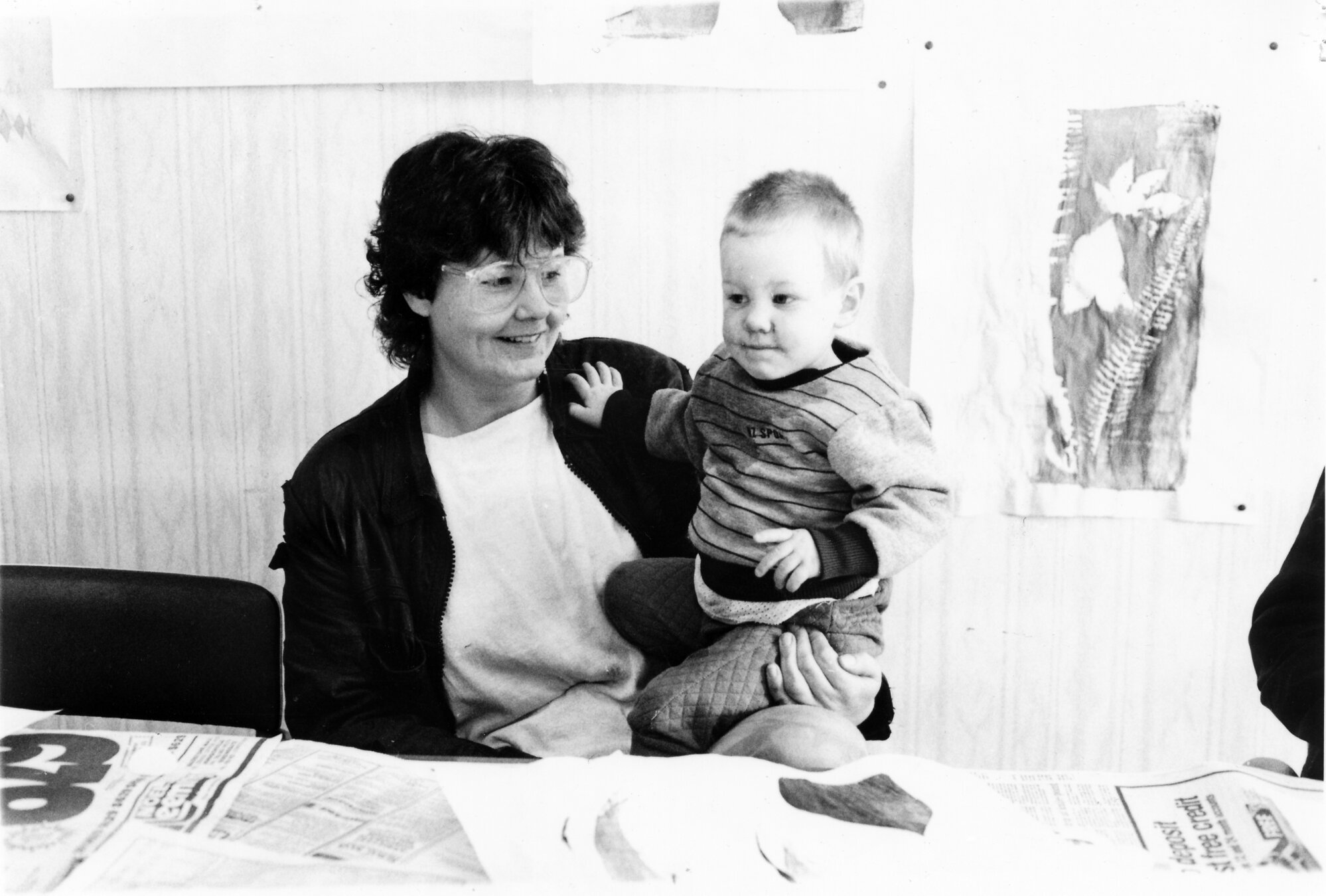 Probation Service arts and crafts course; Karina (with Ryan) taking a break from cutting stencils.