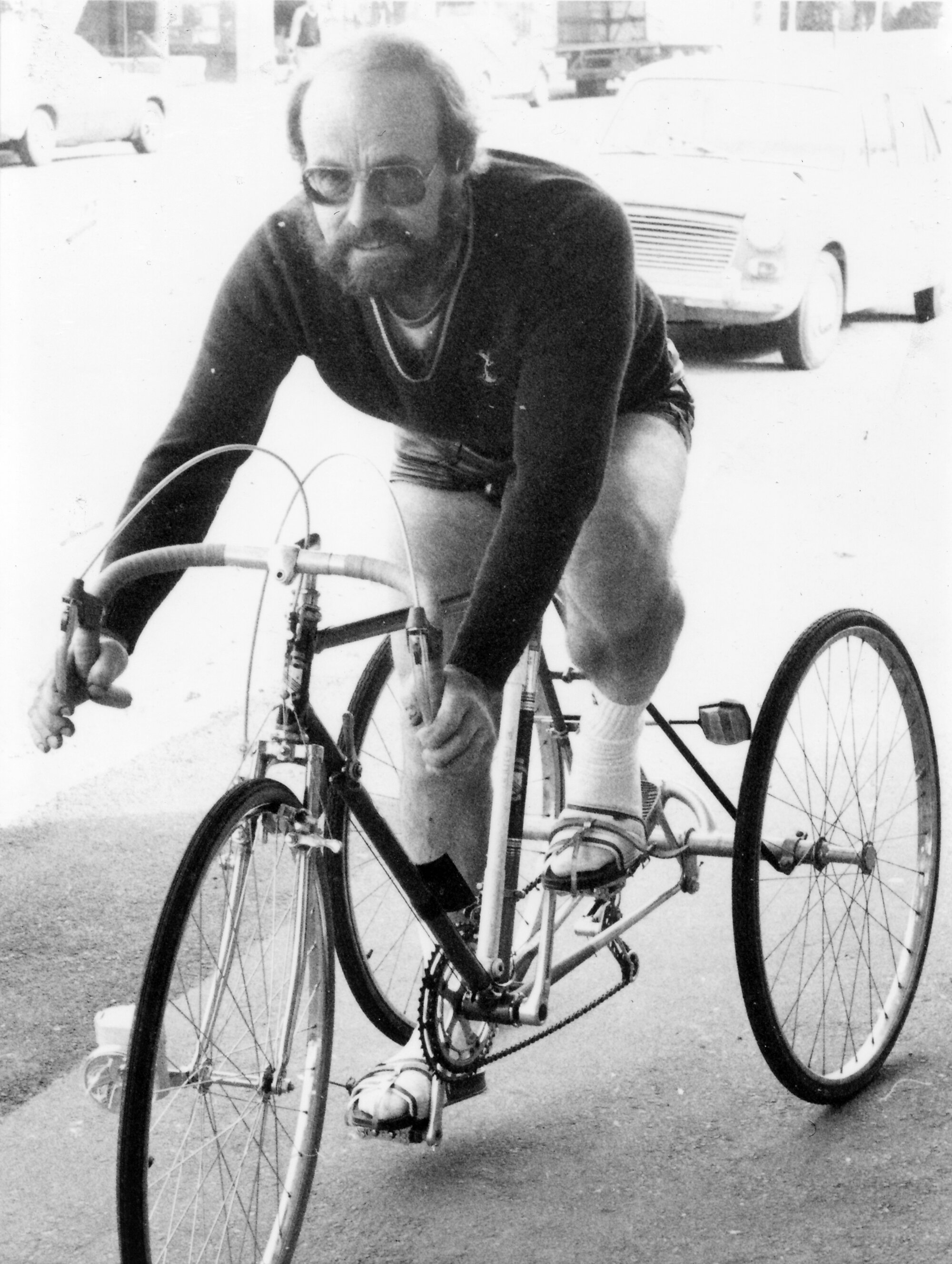David Butler and his English eight-speed tricycle