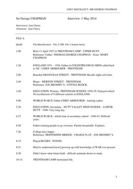 Supporting material: George Chapman oral history interview abstract