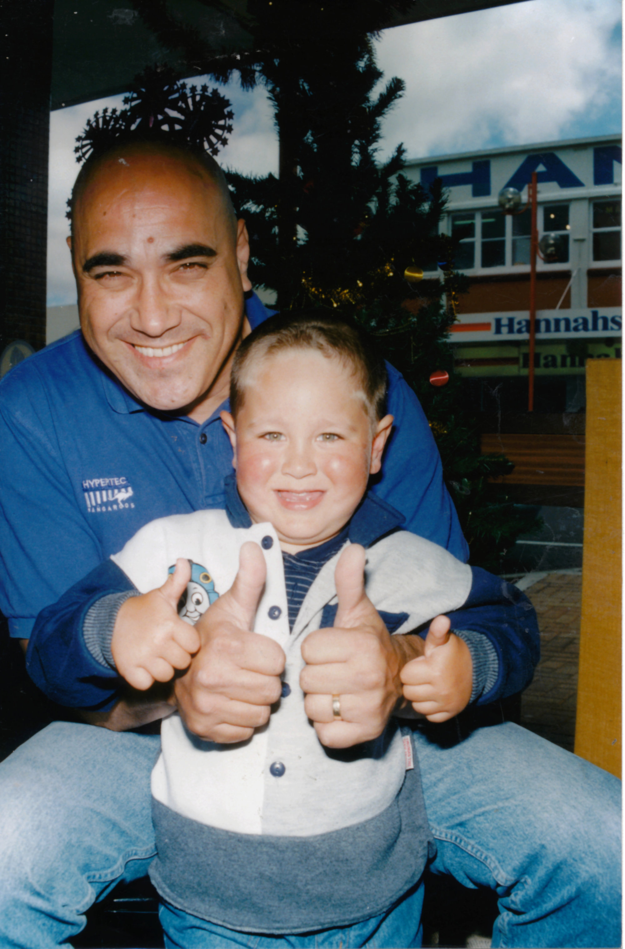 Frankie Stevens, entertainer, with grandson Ethan Paki, in the 'Leader' Main Street office.
