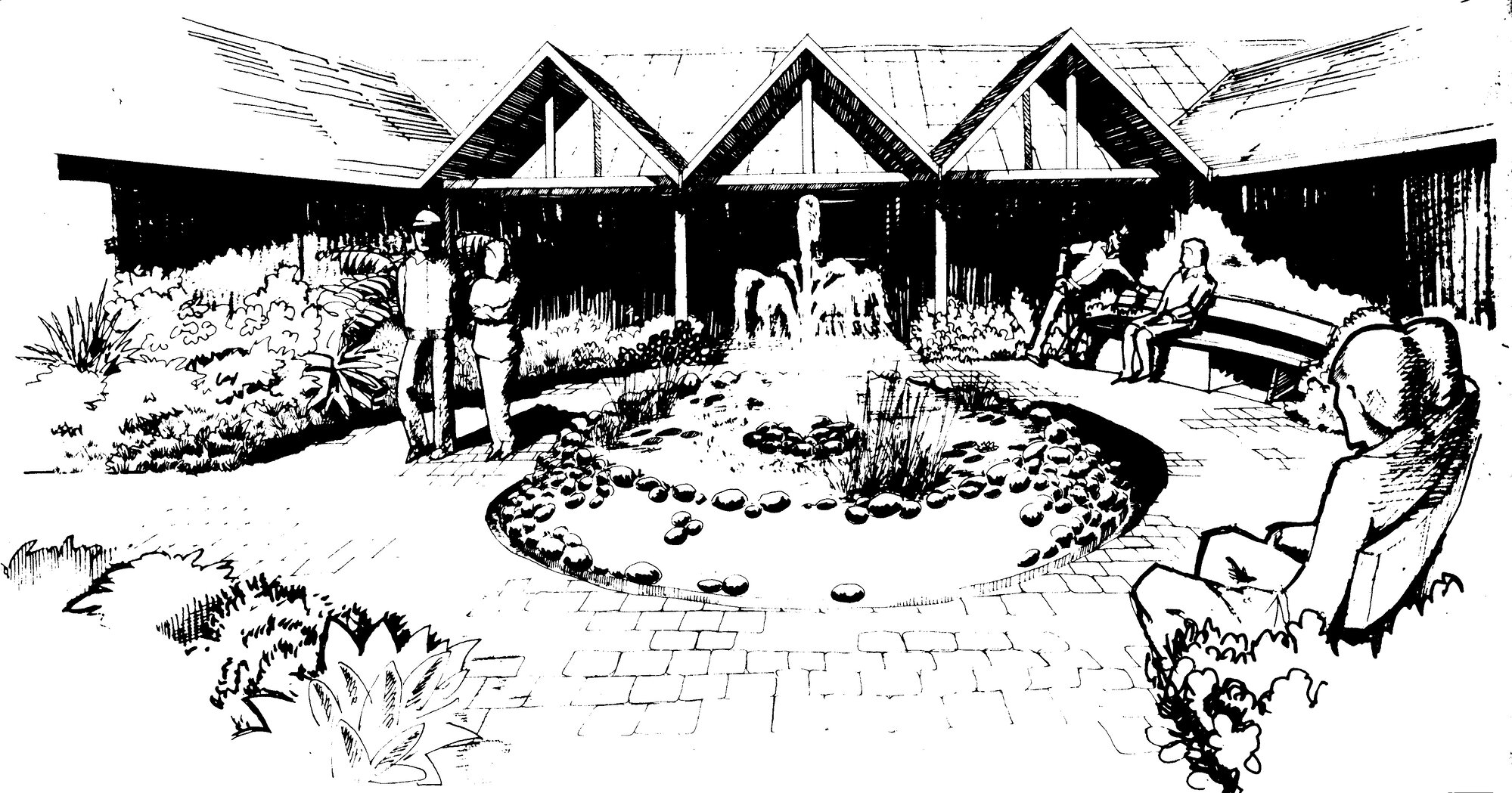 Maidstone Park conservatory; fountain in memory of Brian Nelson.